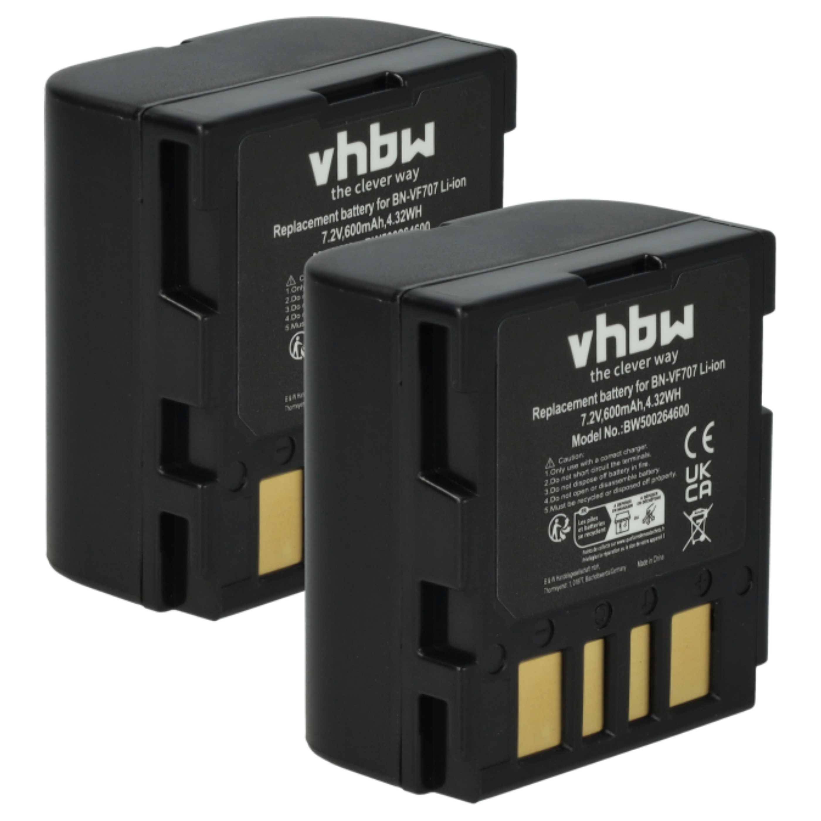 vhbw 2x Akku kompatibel mit JVC GZ-MG30, GZ-MG27, GZ-MG24, GZ-MG47, GZ-MG40, GZ-MG37, GZ-MG33 Videokamera Camcorder (600 mAh, 7,2 V, Li-Ion)