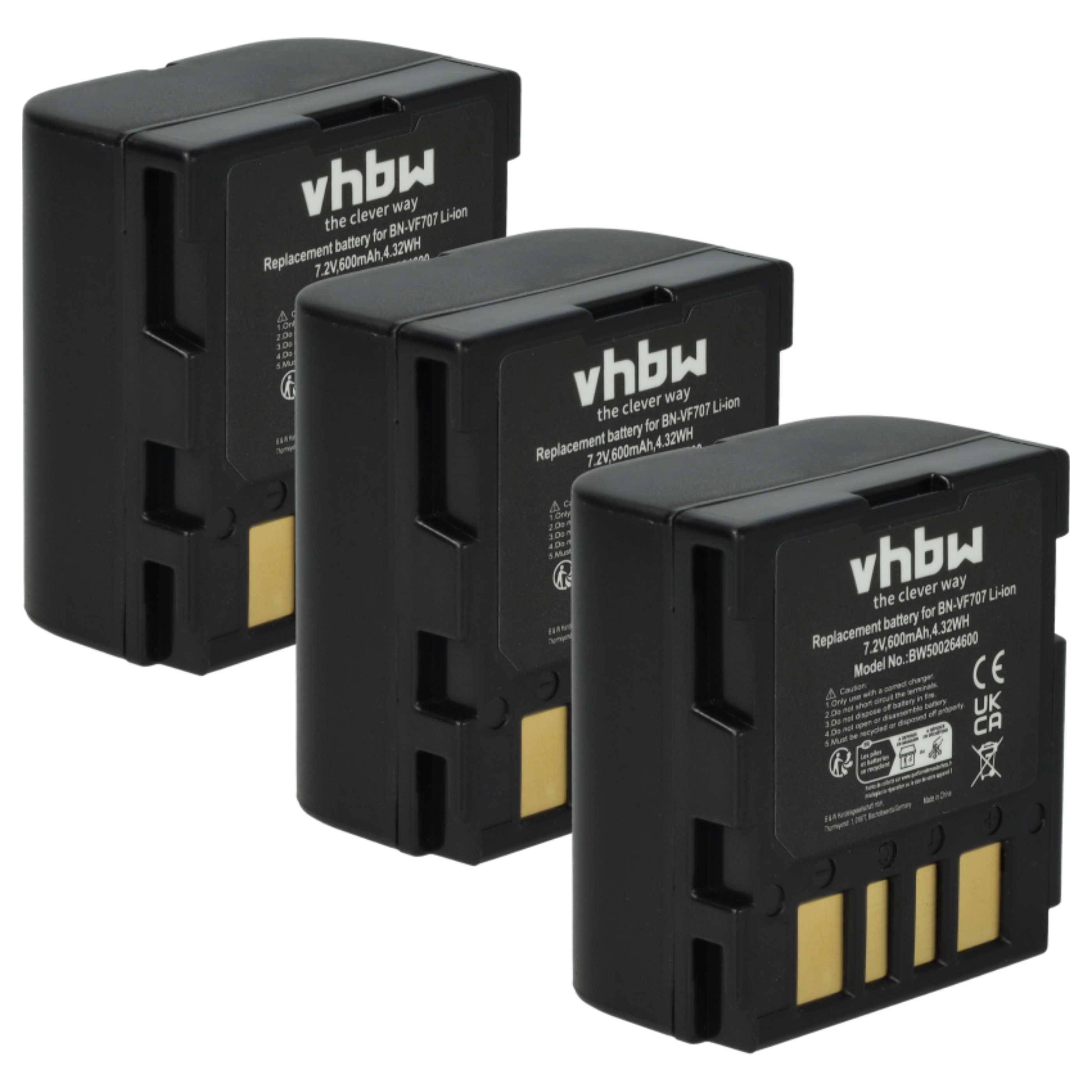 Drei schwarze Ersatzbatterien mit der Bezeichnung „vhbw
