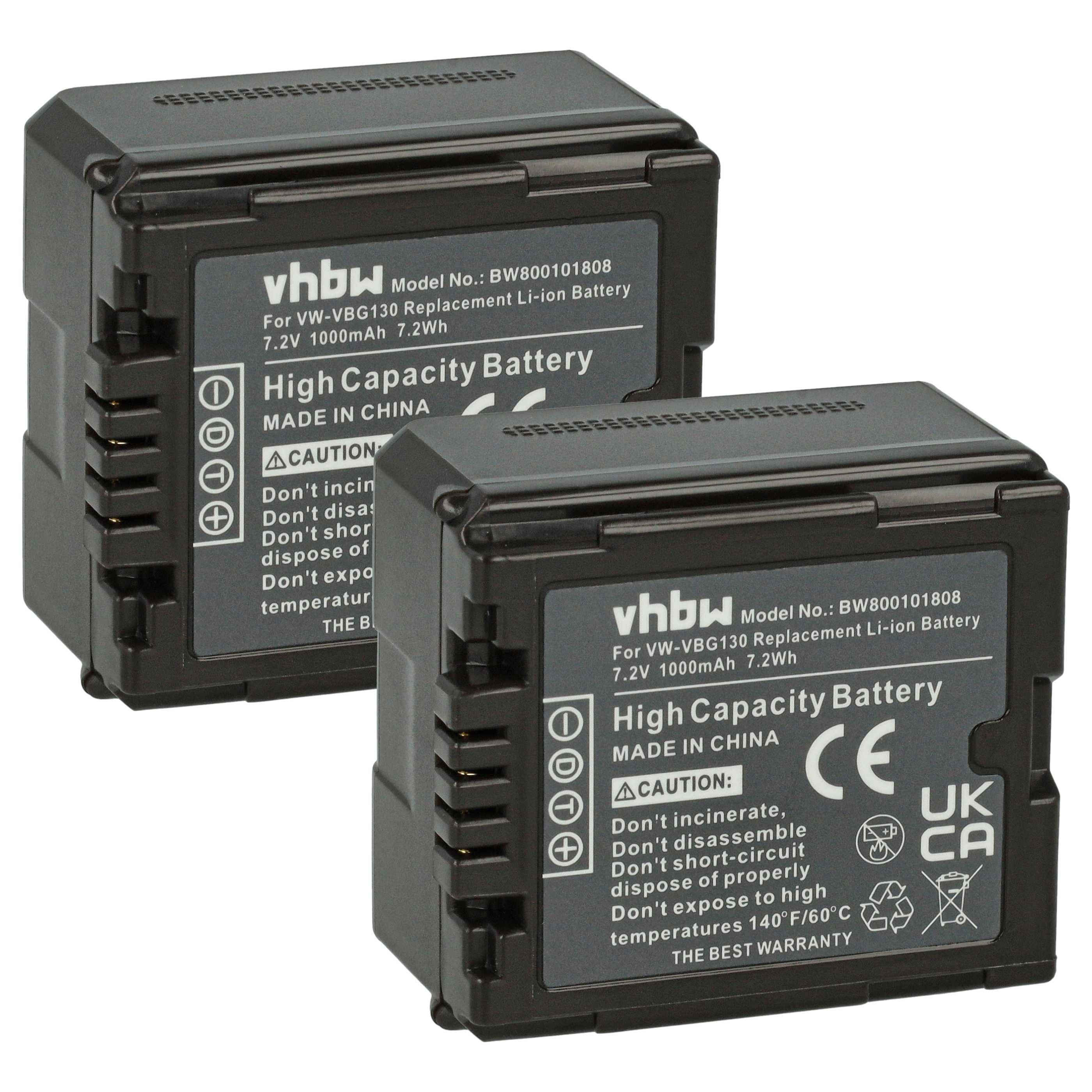 vhbw 2x Akku kompatibel mit Panasonic HDC-HS9, HDC-SD1, HDC-HS700 Videokamera Camcorder (1000 mAh, 7,2 V, Li-Ion) + Infochip