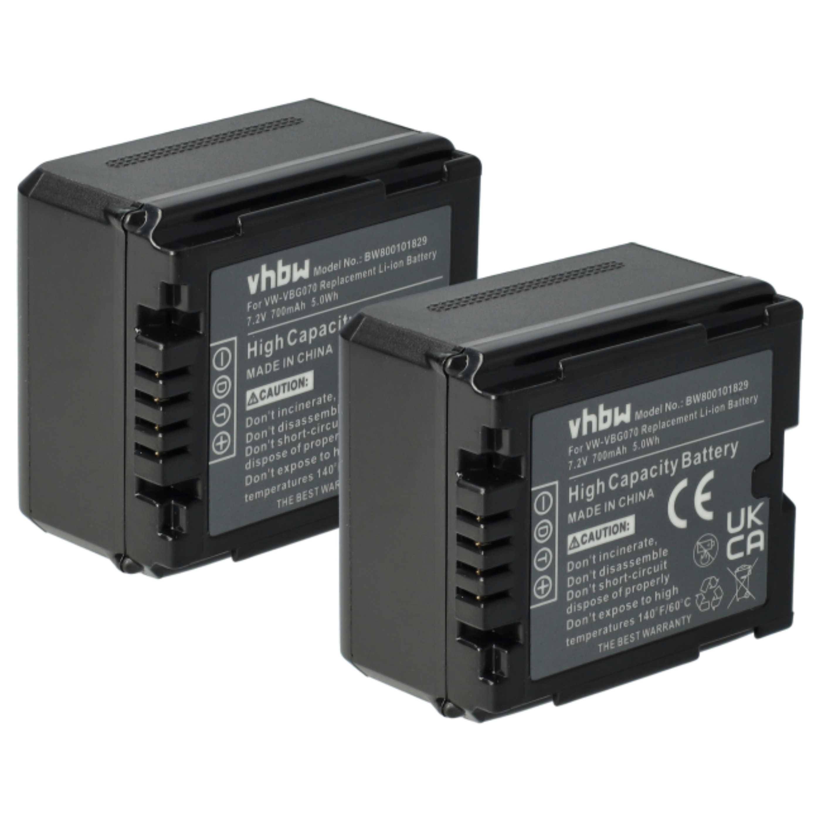 vhbw 2x Akku kompatibel mit Panasonic HDC-SX5, HDC-TM350, HDC-TM700 Videokamera Camcorder (700 mAh, 7,2 V, Li-Ion) + Infochip