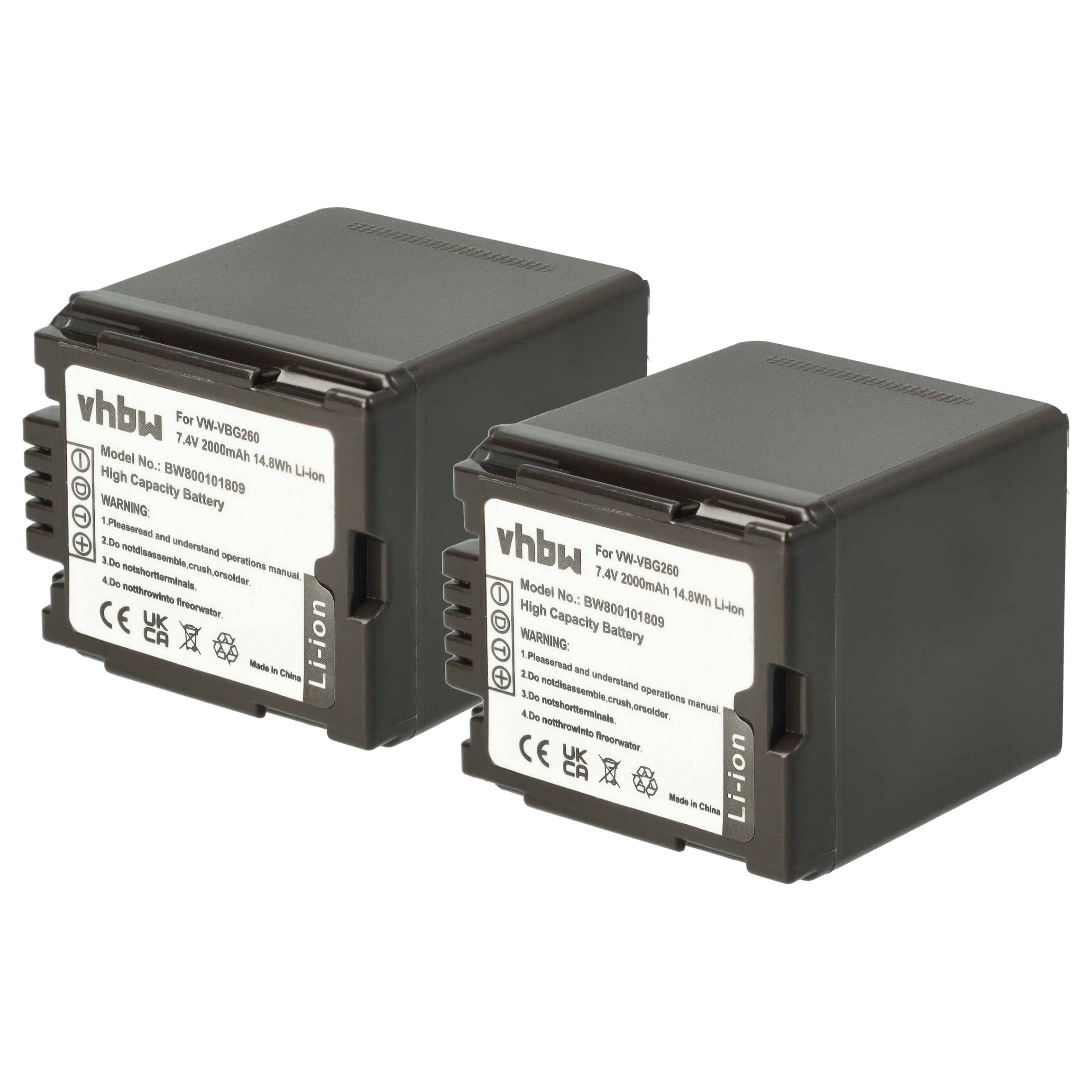 vhbw 2x Akku kompatibel mit Panasonic VDR-D50, VDR-D220, VDR-D310 Videokamera Camcorder (2000 mAh, 7,2 V, Li-Ion) + Infochip