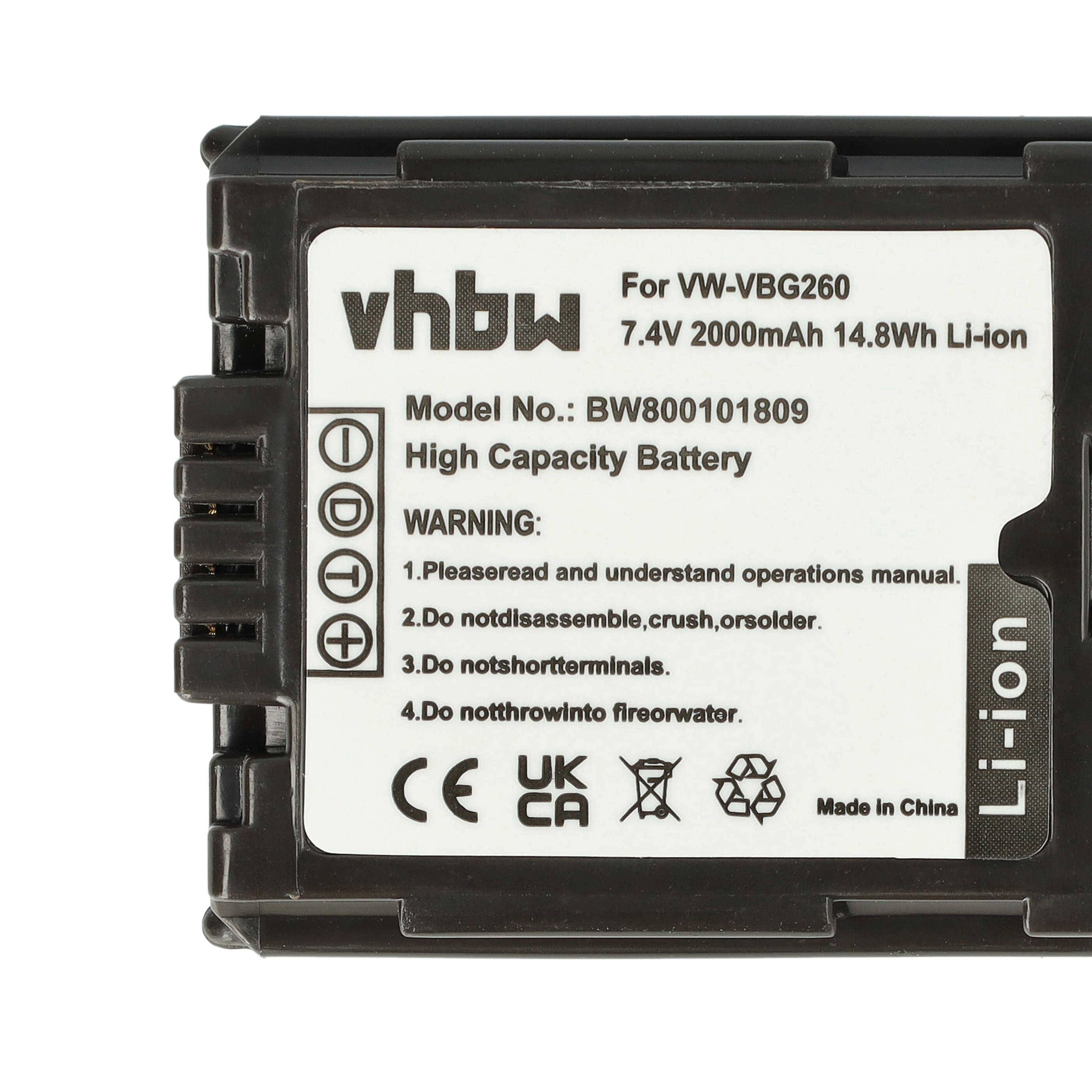 vhbw 2x Akku kompatibel mit Panasonic VDR-D50, VDR-D220, VDR-D310 Videokamera Camcorder (2000 mAh, 7,2 V, Li-Ion) + Infochip
