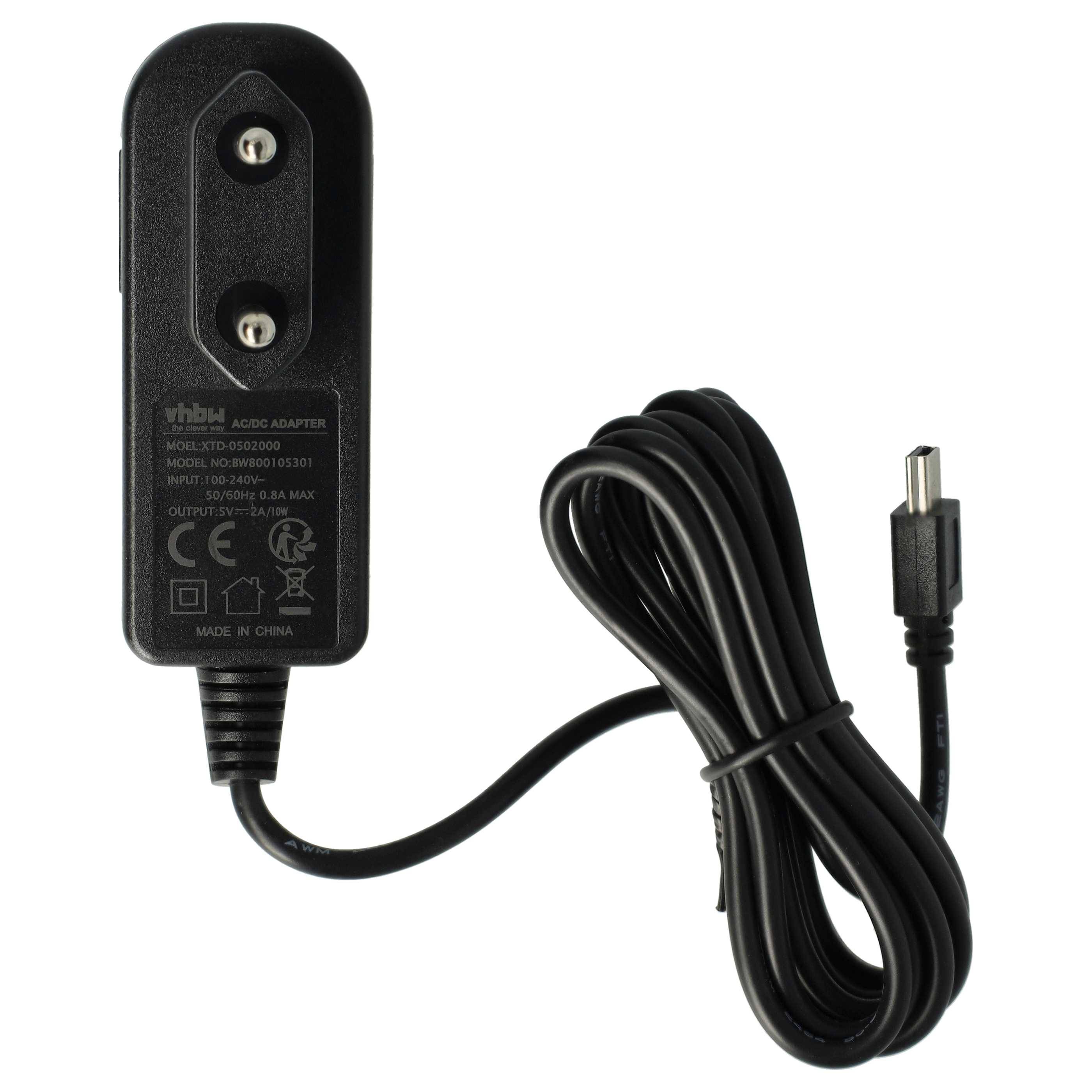 vhbw Mini-USB Ladegerät Universal Ladekabel mit Netzstecker 2.0 A / 5V Schwarz