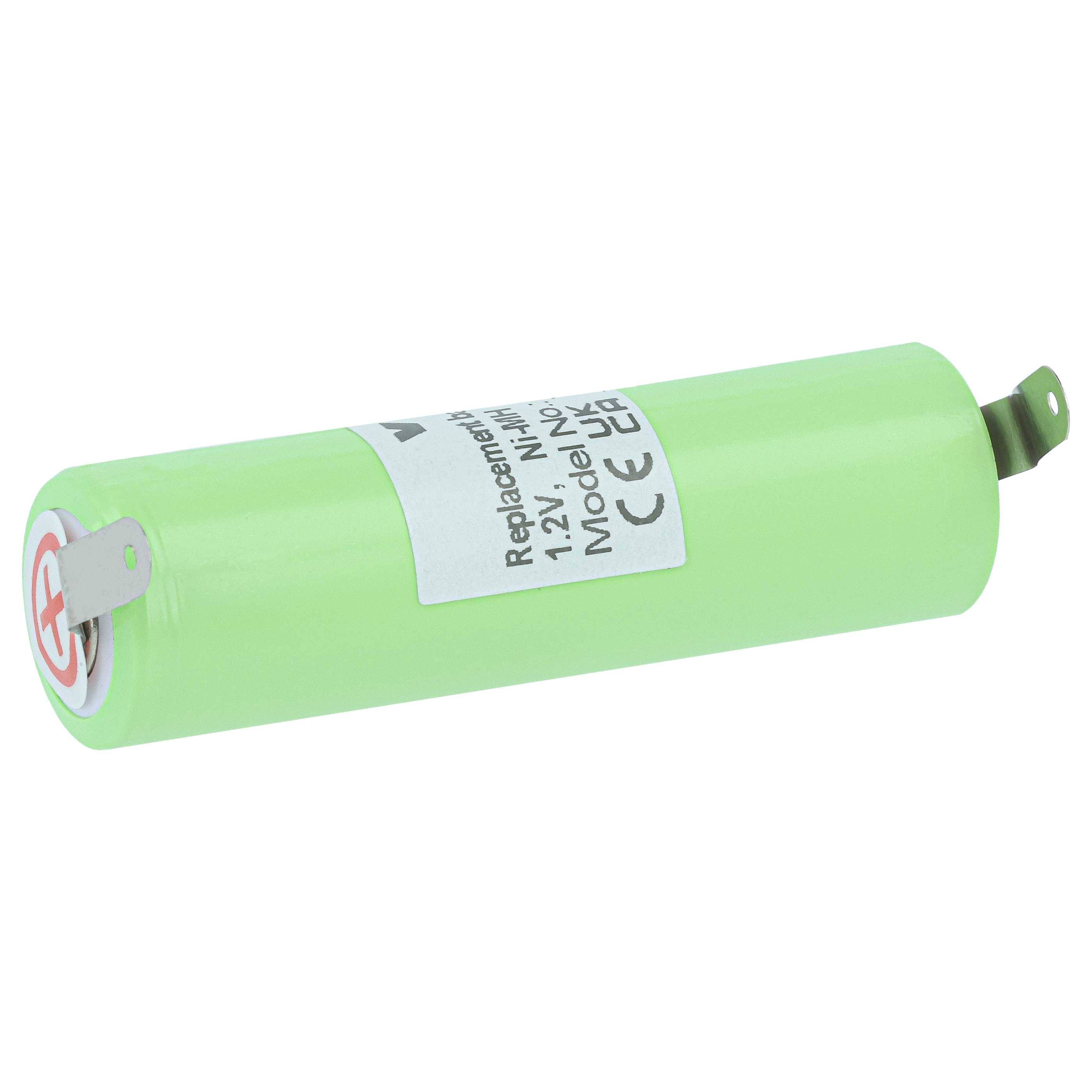 Grüner zylindrischer wiederaufladbarer Akku mit Bezeichnung 1,2V Ni-MH mit Metallkontakten an beiden Enden