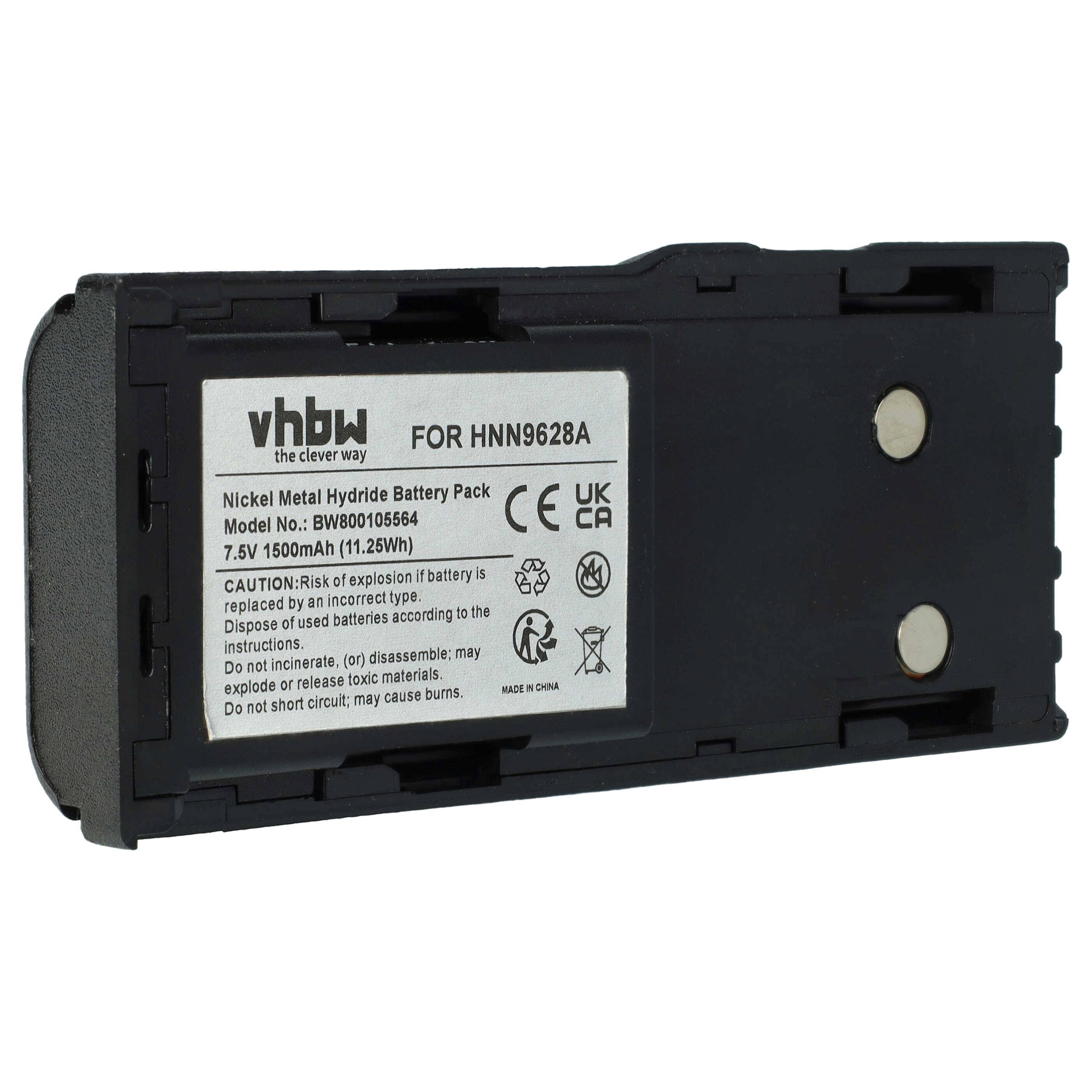 vhbw Akku Ersatz für Motorola WPNN4040AR, PMNN4005, WPNN4040 für Funkgerät, Walkie Talkie (1500 mAh, 7,5 V, NiMH) + Gürtelclip
