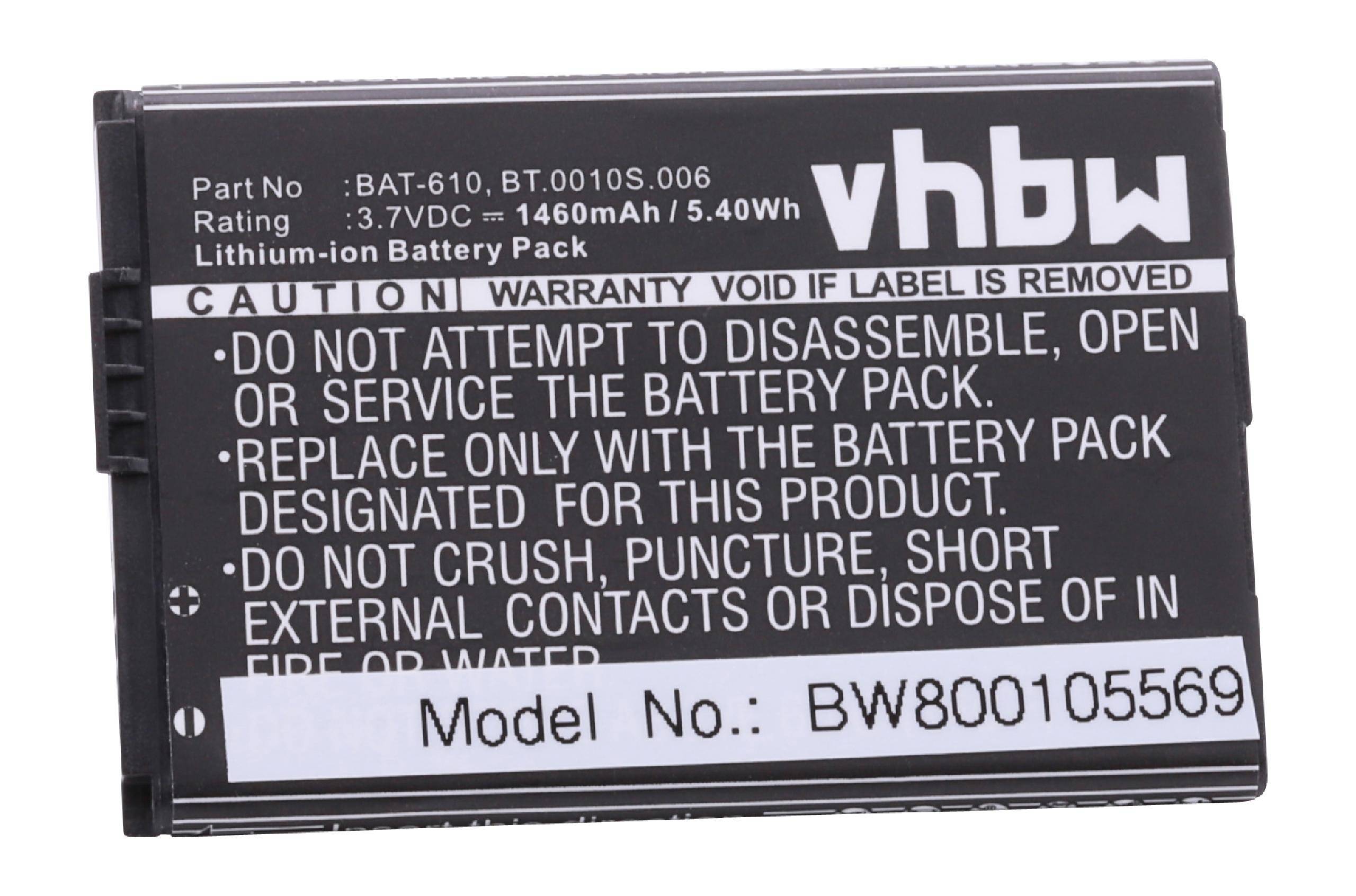 vhbw Akku 1460mAh (3.7V) für Smartphone, Telefon, Handy Acer CloudMobile S500 wie BAT-610, BAT-610 (1/CP5/44/62), BT.0010S.006.