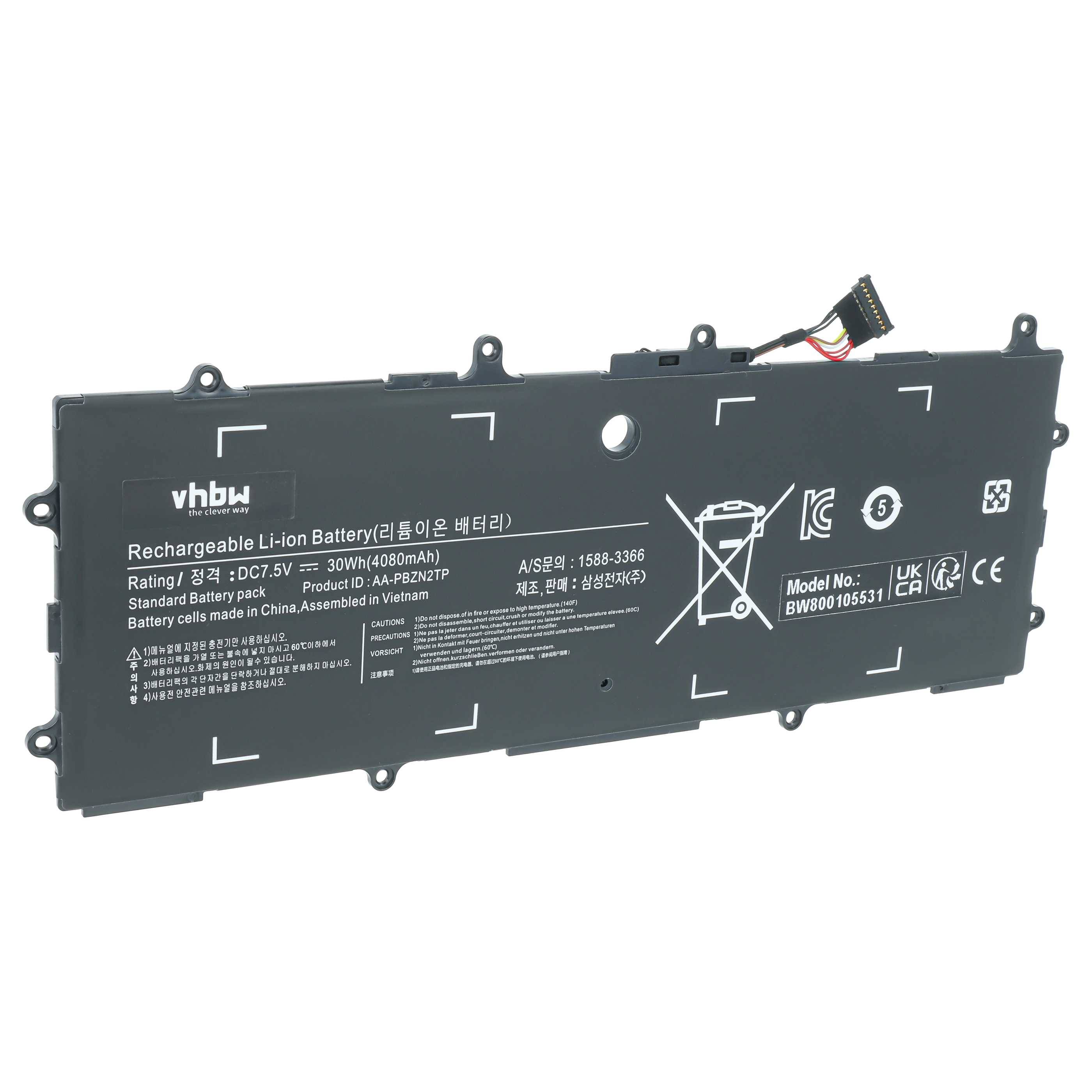 vhbw Akku kompatibel mit Samsung XE500T1C-A02DE, XE500T1C-A04DE, XE500T1C-A03DE, XE500T1C-A04U Notebook (4080 mAh, 7,5 V, Li-Polymer)