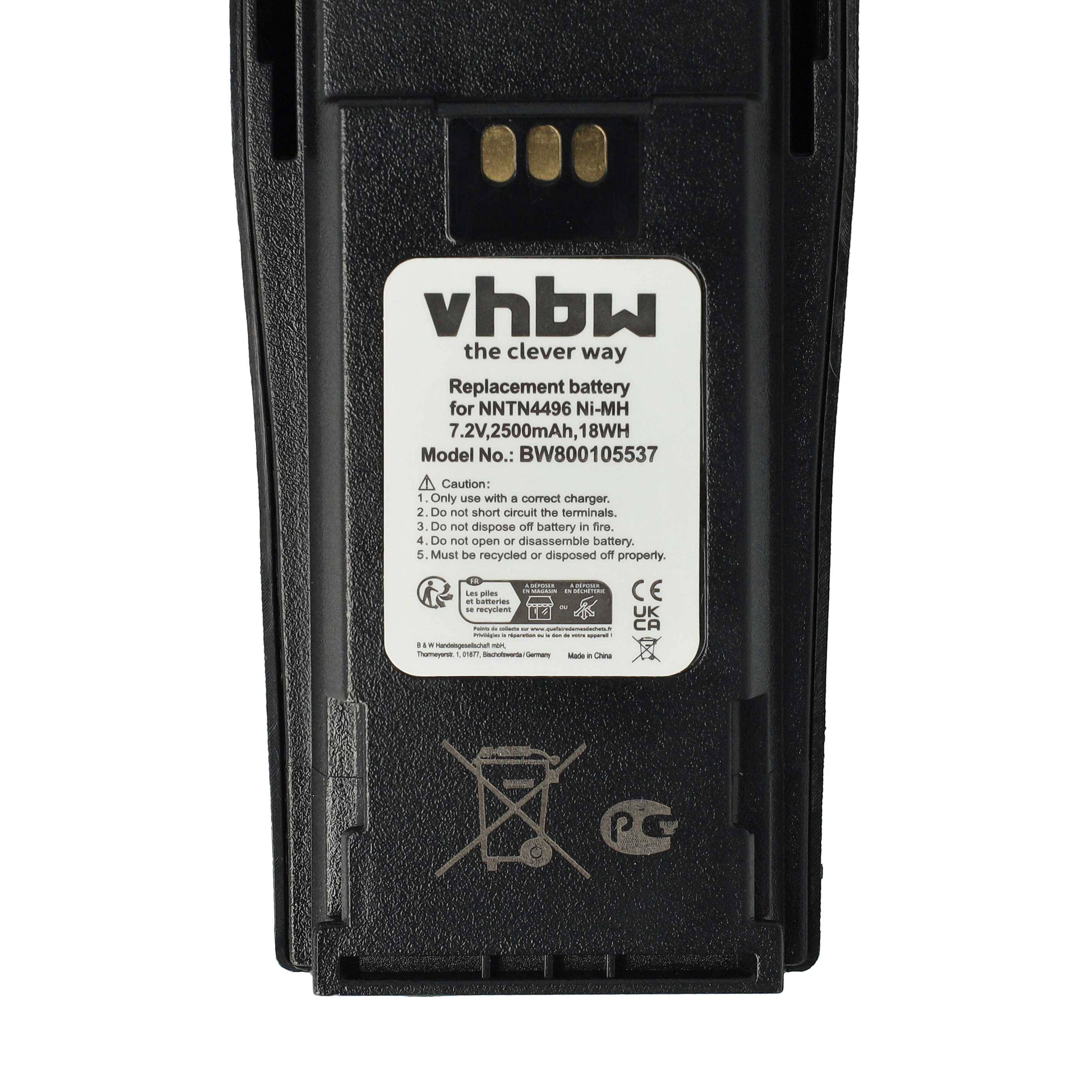 vhbw Akku kompatibel mit Motorola CP180, CP170, CP160, CP150, CP140, CP040 Funkgerät, Walkie Talkie (2500 mAh, 7,2 V, NiMH) + Gürtelclip
