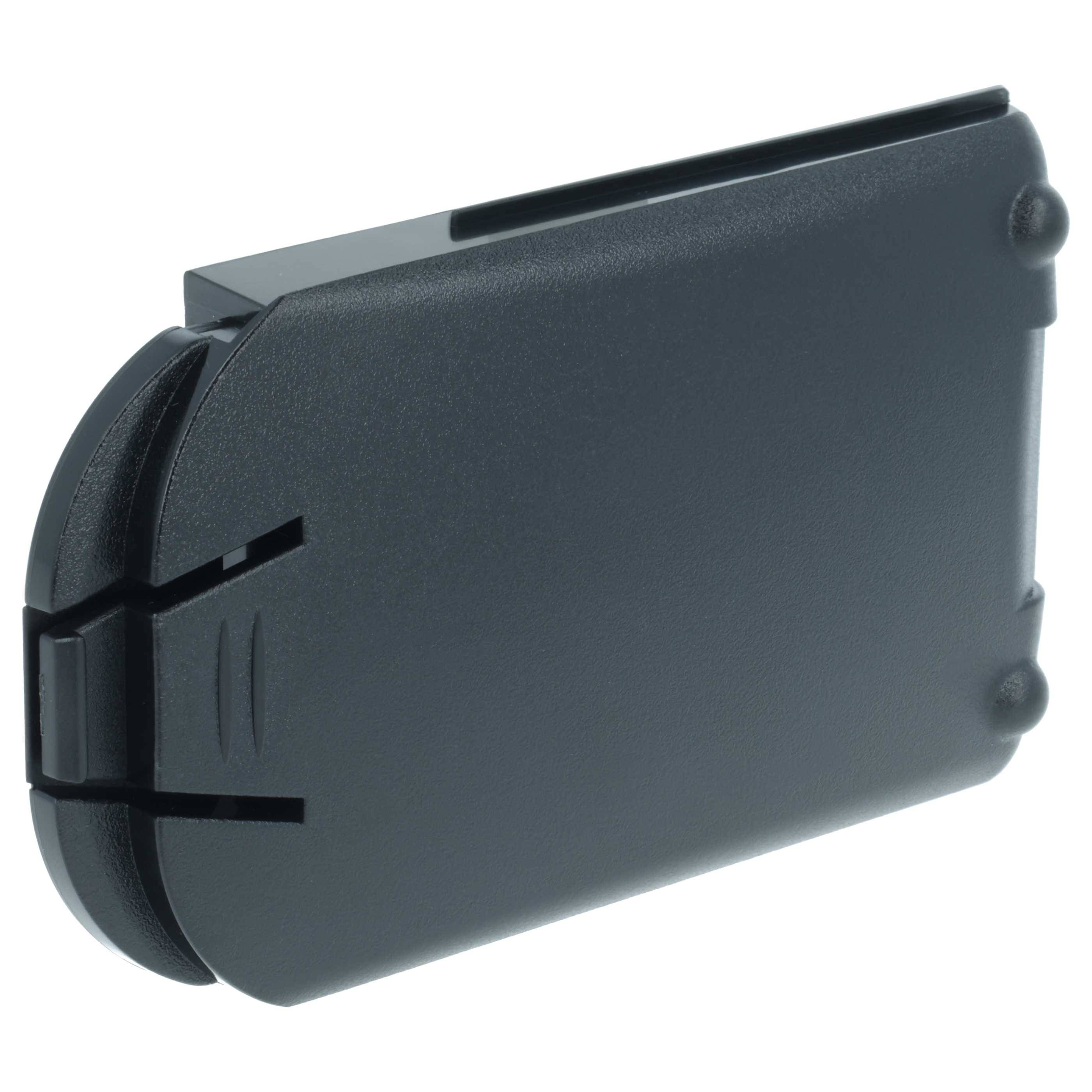 Ein Nahaufnahme-Bild eines schwarzen Plastikkastens mit abgerundeter Kante und zwei Einkerbungen, möglicherweise eine Schutzhülle oder Aufbewahrungsbox.