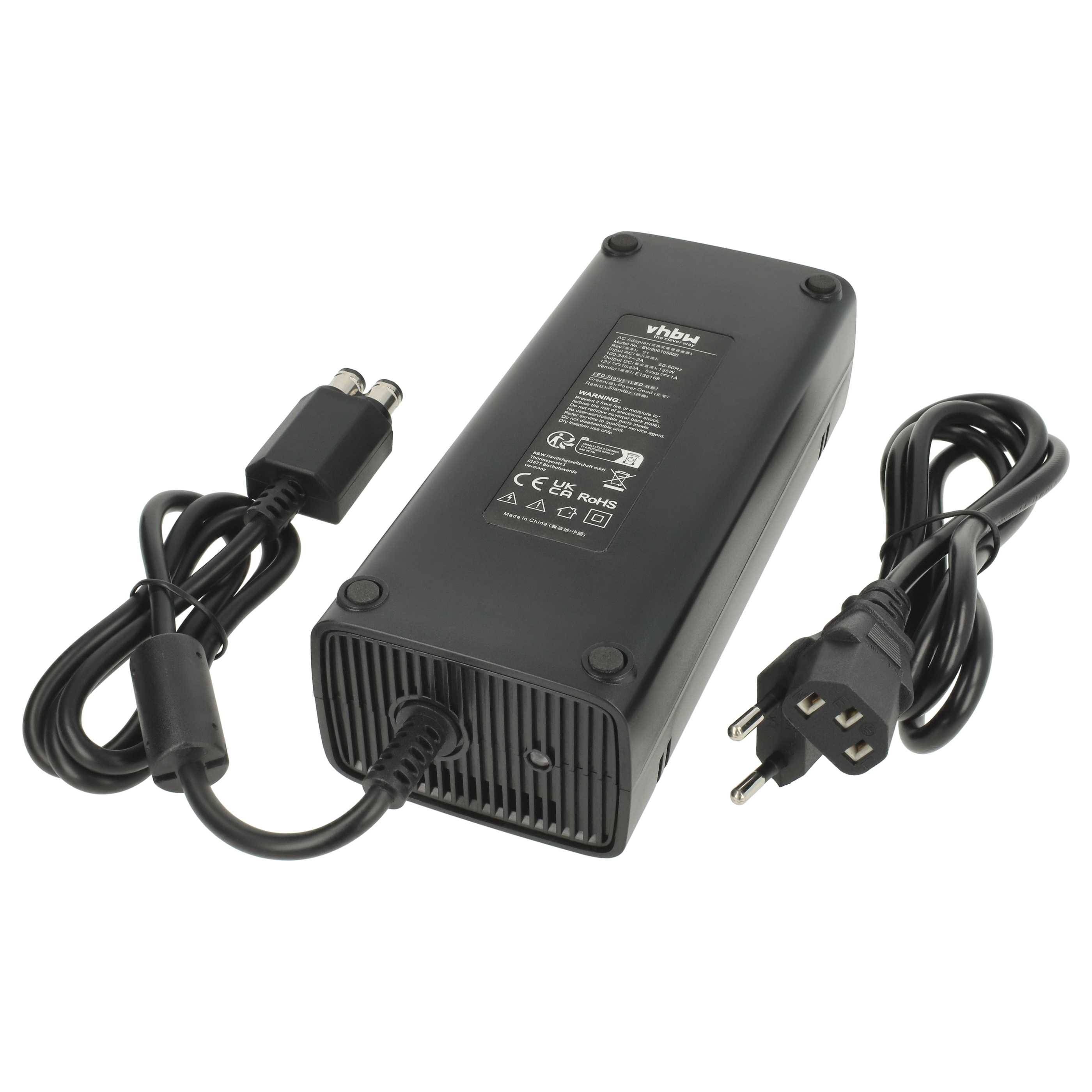 vhbw Netzteil Ladekabel kompatibel mit Microsoft Xbox 360 Slim | Ersatz für DE-X360-3206 (220V, 130W, 12V/10.83A)