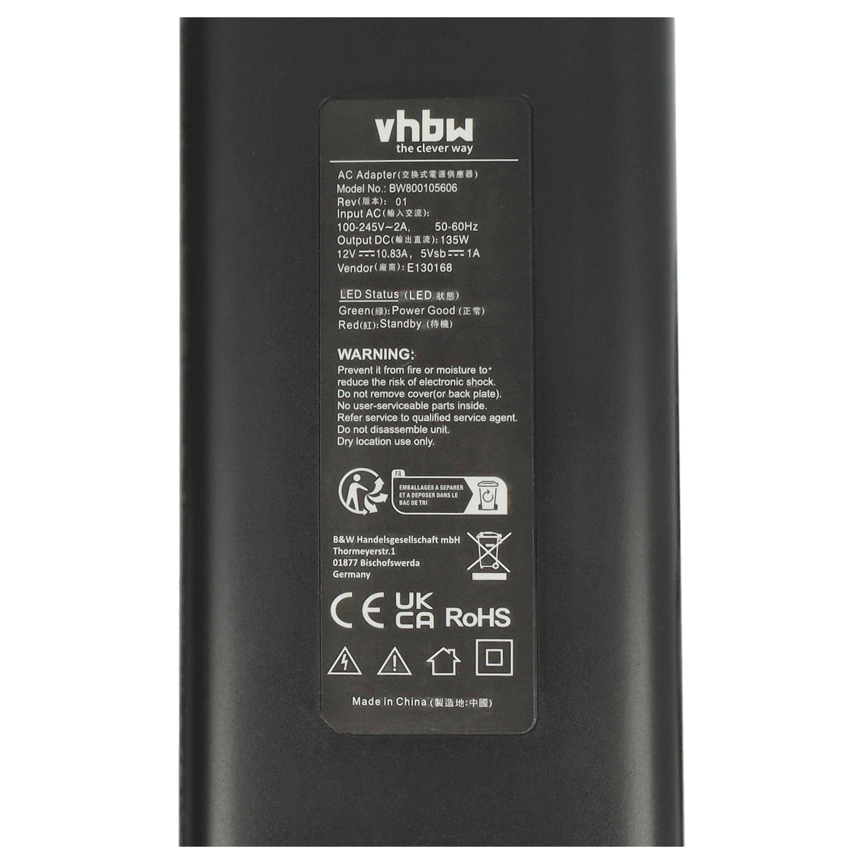 vhbw 220V Netzteil Ladegerät Ladekabel 130W (12V/10.83A) kompatibel mit Microsoft Xbox 360 Slim Ersatz für DE-X360-3206.