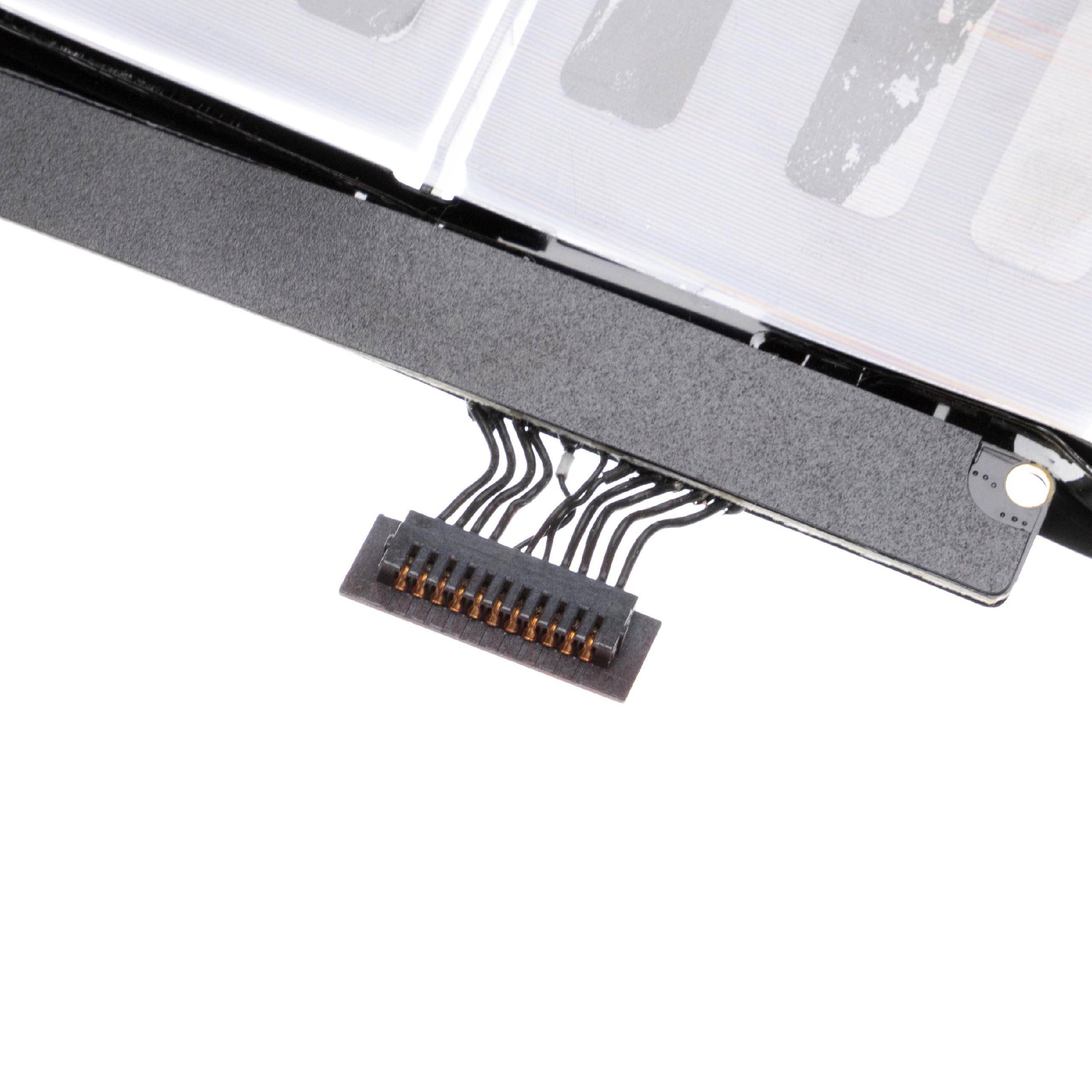 Eine Nahaufnahme eines Anschlusskabels, das an eine Computerkomponente angeschlossen ist, möglicherweise an eine Batterie oder Festplatte, und die elektronischen Verbindungen veranschaulicht.