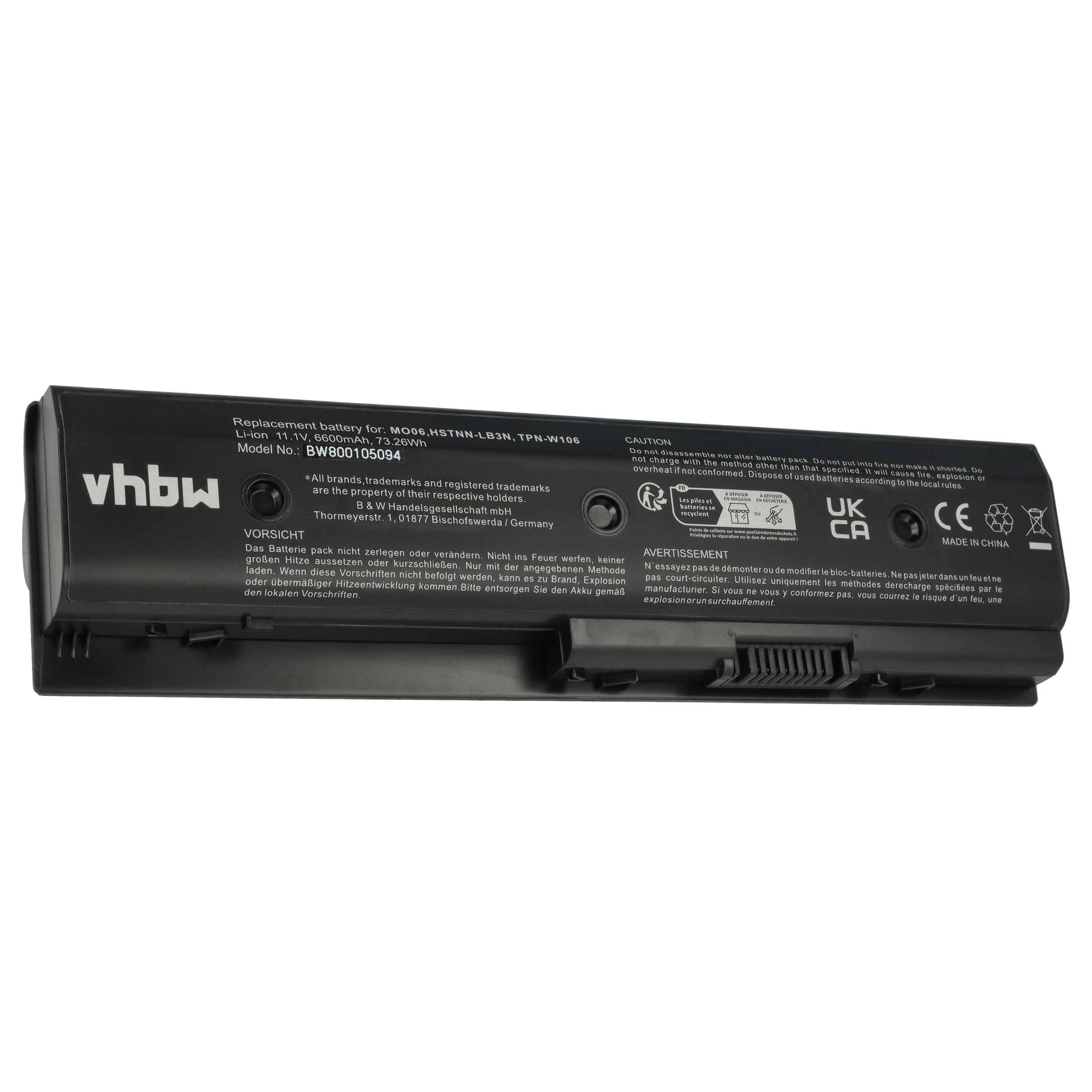 vhbw Akku kompatibel mit HP Pavilion dv6-7045sz, dv6-7050ca, dv6-7045ez, dv6-7050eb, dv6-7050ea Notebook (6600 mAh, 10,8 V, Li-Ion)