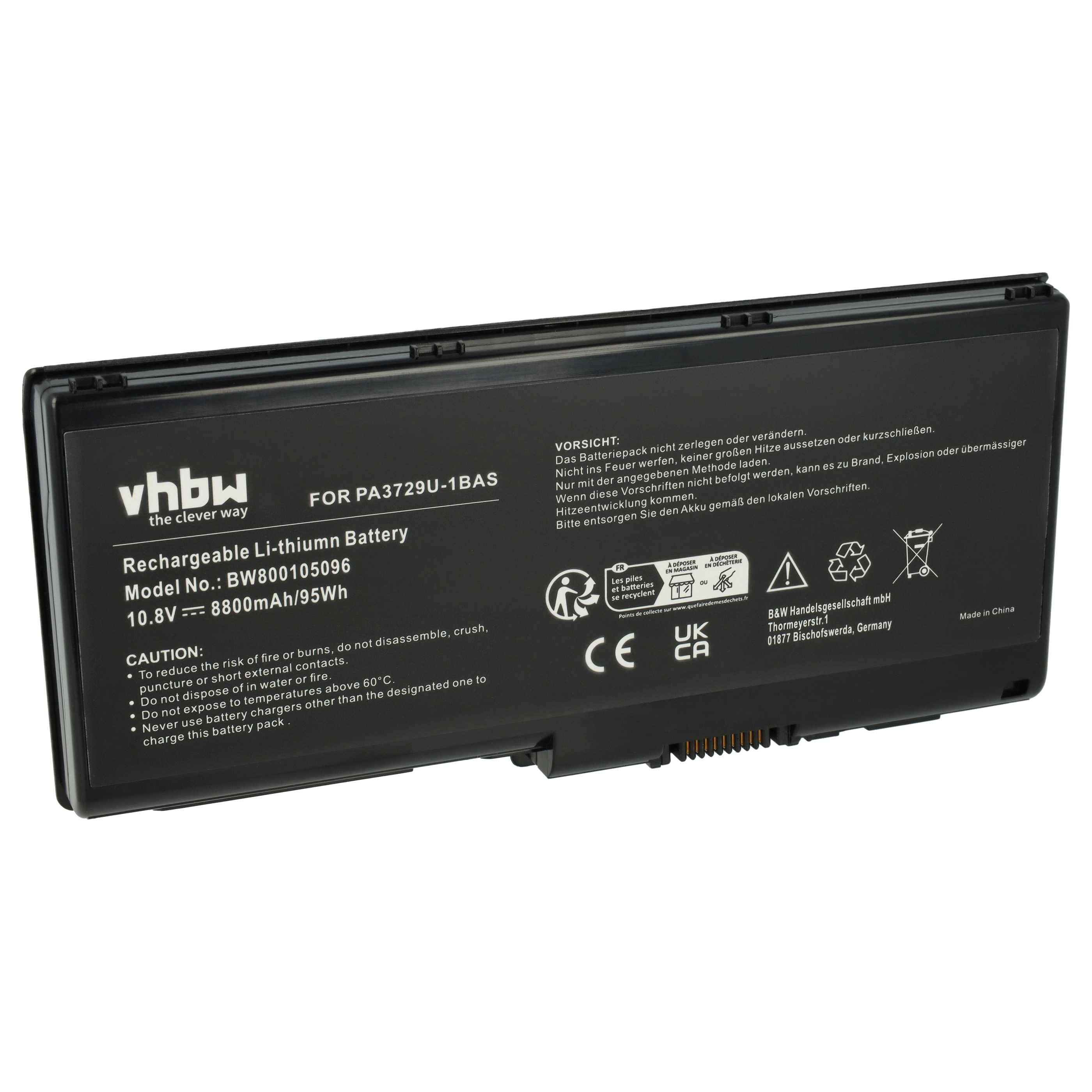 vhbw Akku kompatibel mit Toshiba Qosmio X500-S1801, X500-S1811, X500-Q900S, X500-Q930X, X500-Q895S Notebook (8800 mAh, 10,8 V, Li-Ion)
