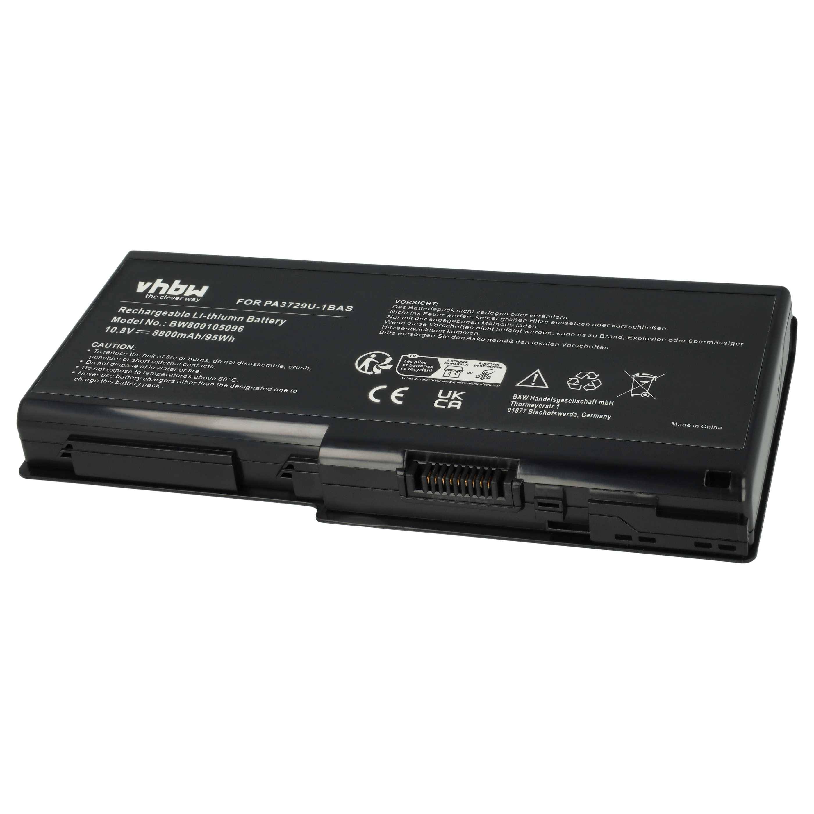 vhbw Akku kompatibel mit Toshiba Satellite P500-1DW, P500-1DX, P500-BT2G22, P500-1DZ, P500-1F8 Notebook (8800 mAh, 10,8 V, Li-Ion)