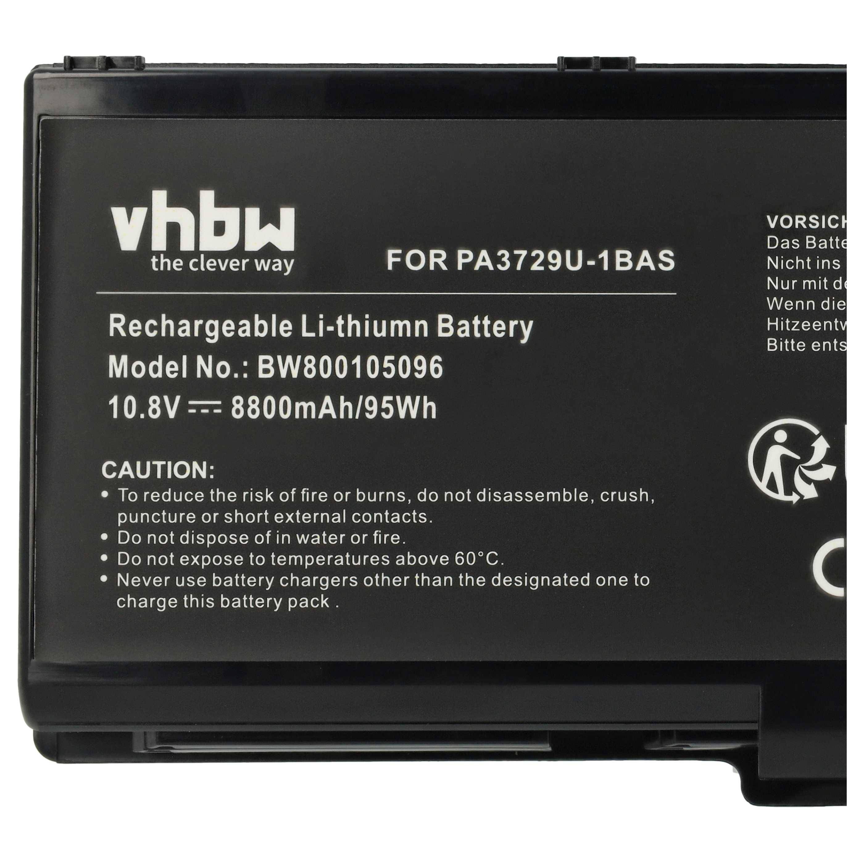 vhbw Akku Ersatz für Toshiba PA3730U-1BAS, PA3730, PA3729U-1BRS, PA3729U-1BAS für Notebook (8800 mAh, 10,8 V, Li-Ion)