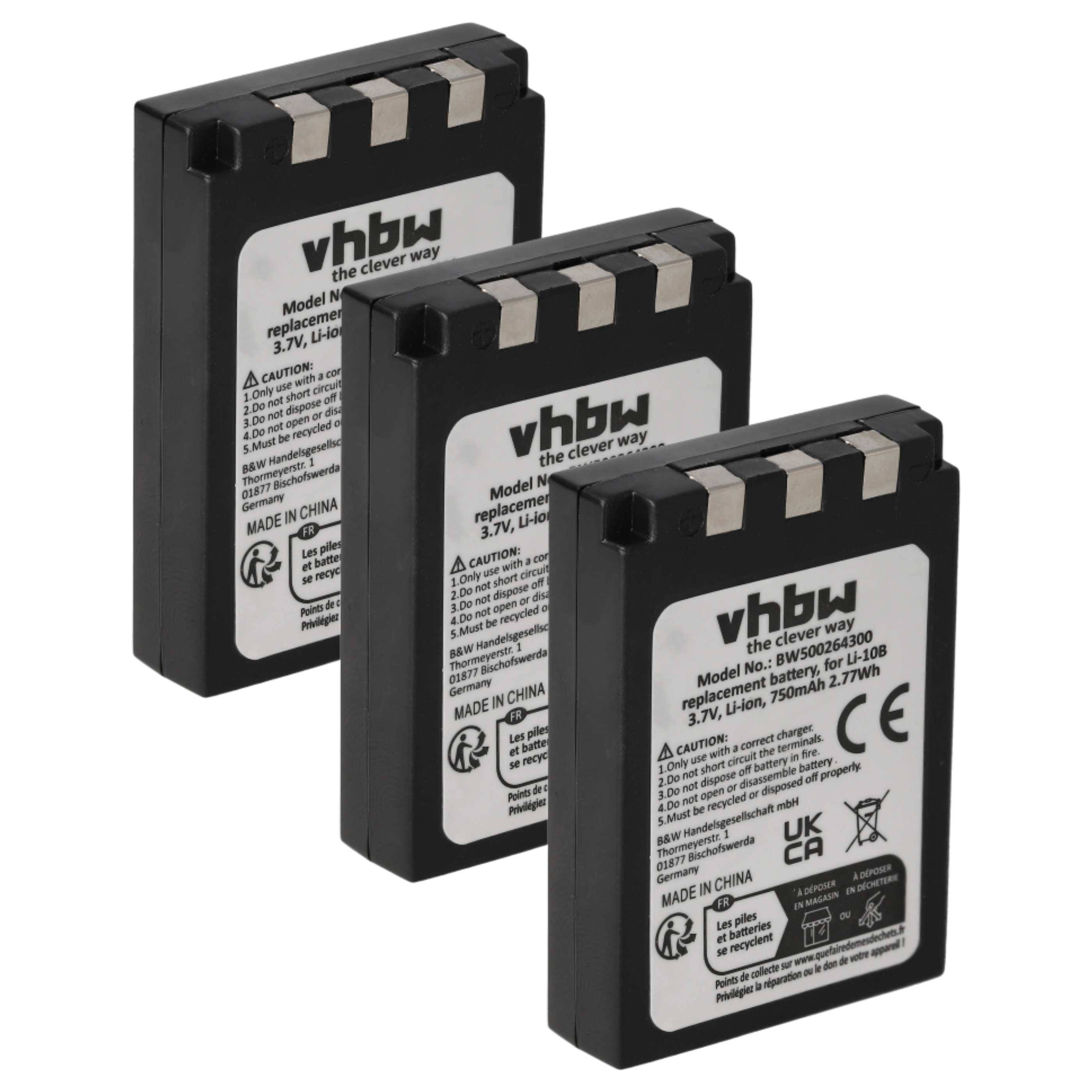 vhbw 3x Akku kompatibel mit Sanyo DSC-J1, DSC-MZ3, DSC-AZ3 Kamera (750 mAh, 3,7 V, Li-Ion)