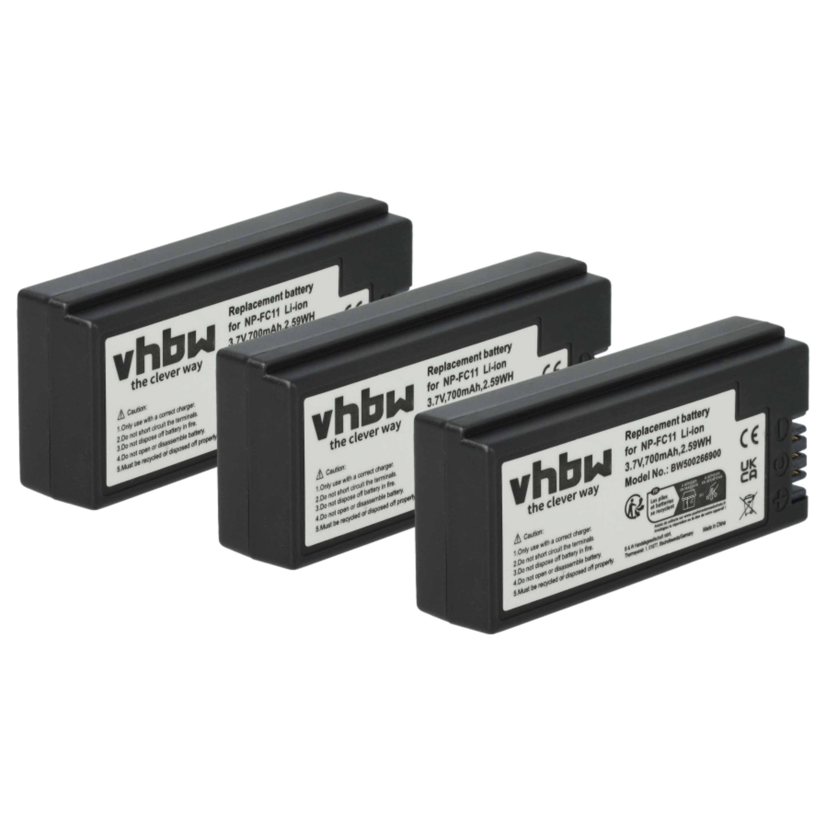 vhbw 3x Akku Ersatz für Sony NP-FC11, NP-FC10 für Kamera (700 mAh, 3,6 V, Li-Ion)