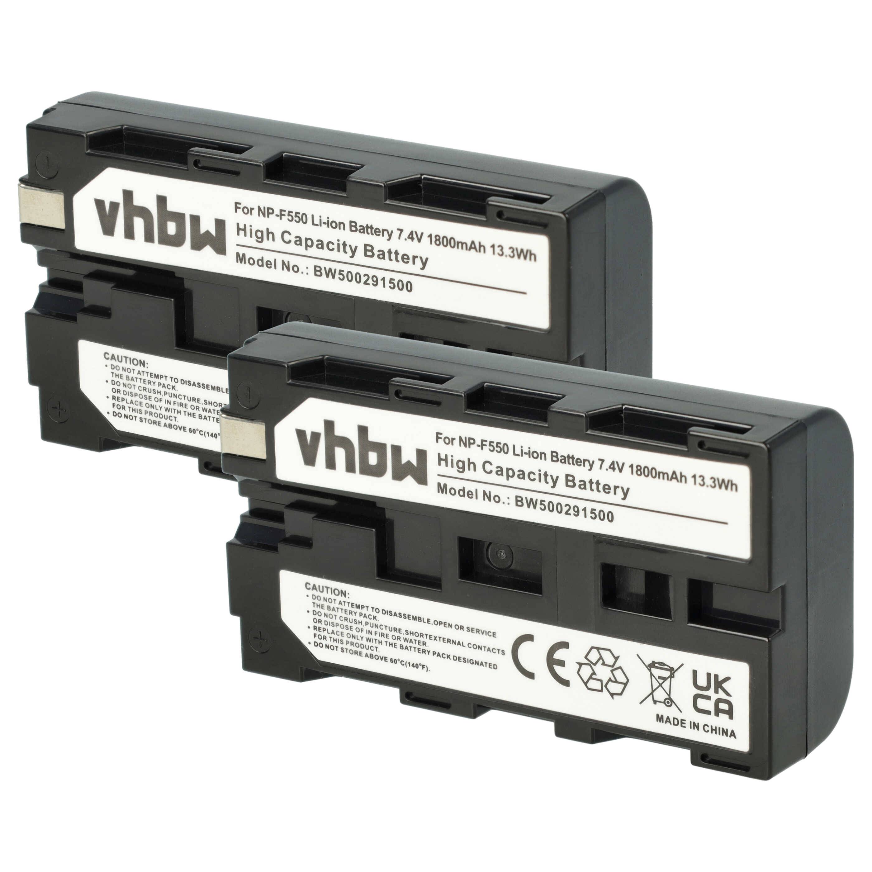 vhbw 2x Akku kompatibel mit Yongnuo YN-760 5500K, YN-860 CRI 95+ 3200 - 5500K Videokamera Camcorder (1800 mAh, 7,2 V, Li-Ion)