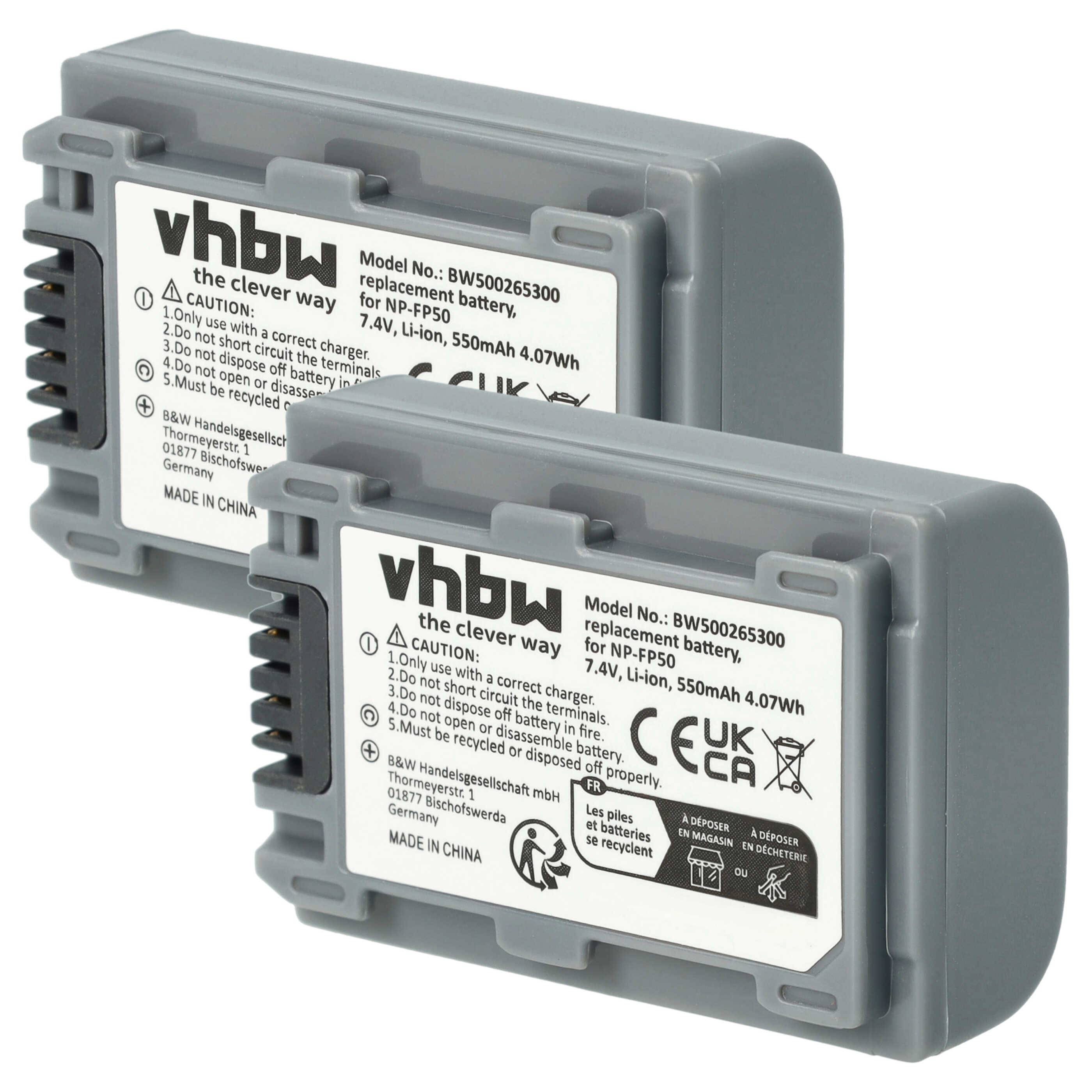 vhbw 2x Akku Ersatz für Sony NP-FP91, NP-FP90 für Videokamera Camcorder (500 mAh, 7,2 V, Li-Ion)