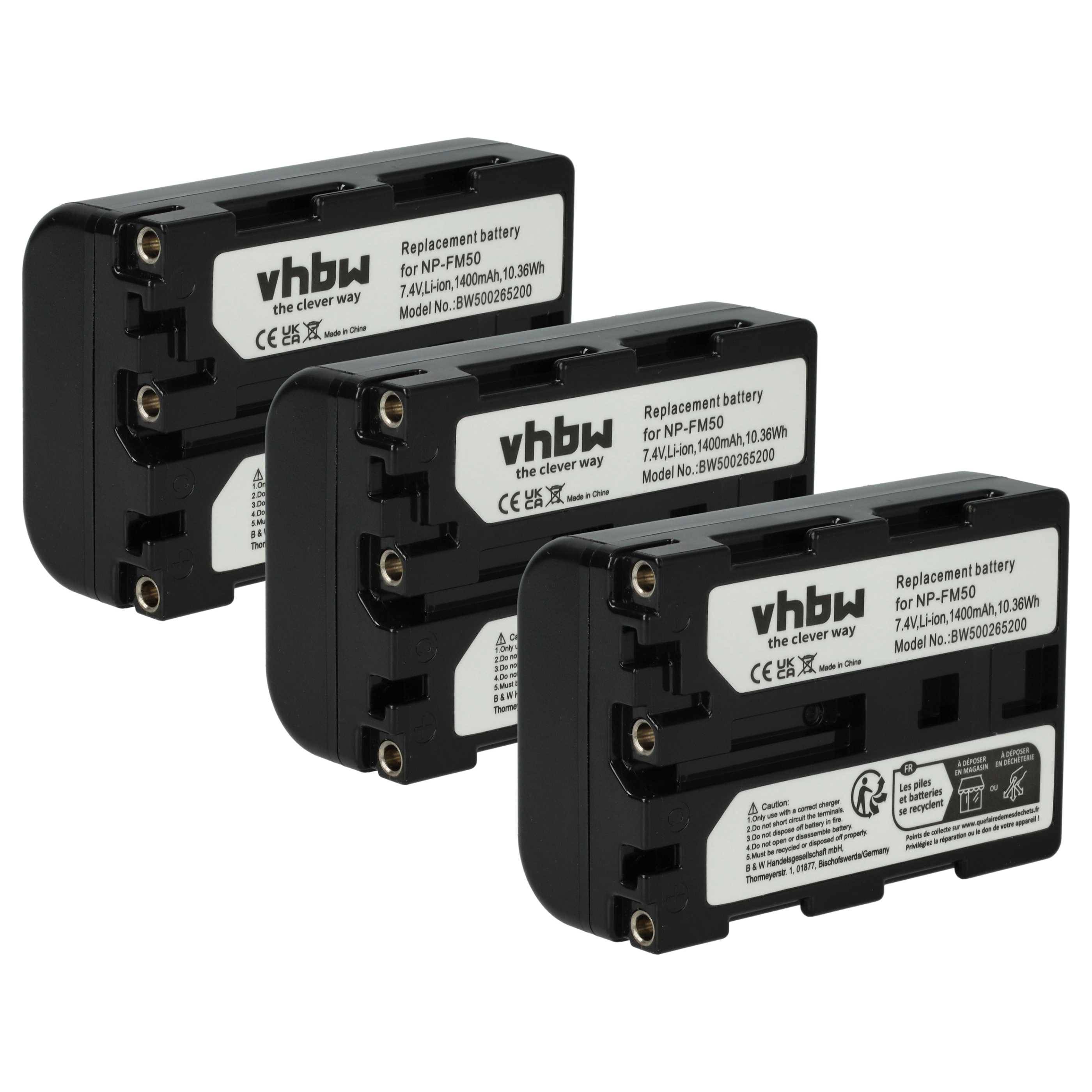 vhbw 3x Akku kompatibel mit Sony DCR-TRV250E, DCR-TRV255, DCR-TRV265E, DCR-TRV27, DCR-TRV270 Videokamera Camcorder (1400 mAh, 7,4 V, Li-Ion)
