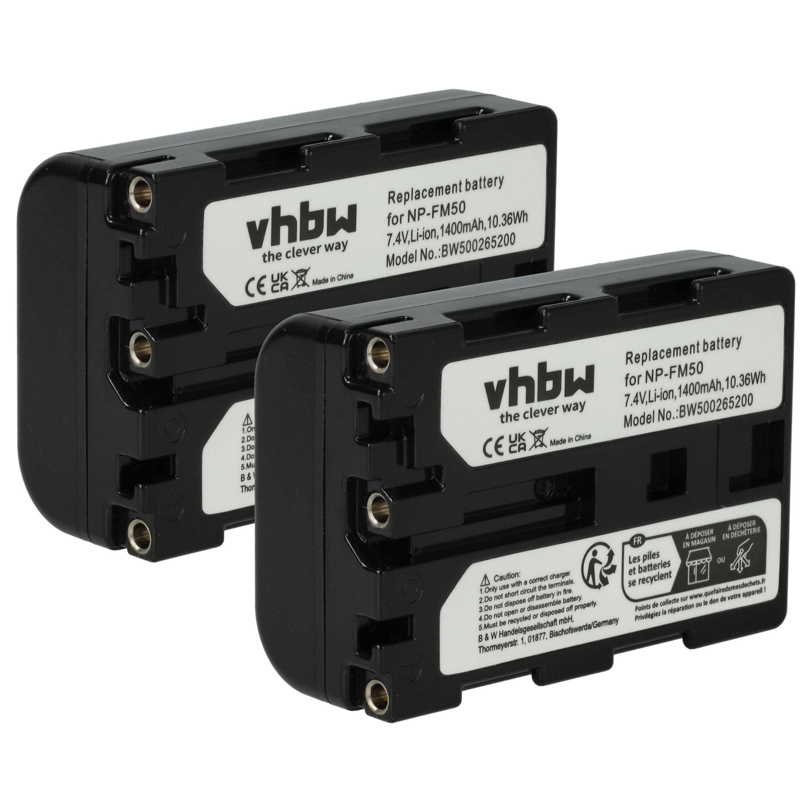 vhbw 2x Akku kompatibel mit Sony DCR-DVD100, DCR-DVD101, CCD-TRV608, CCD-TRV618, DCR-DVD100E Videokamera Camcorder (1400 mAh, 7,4 V, Li-Ion)
