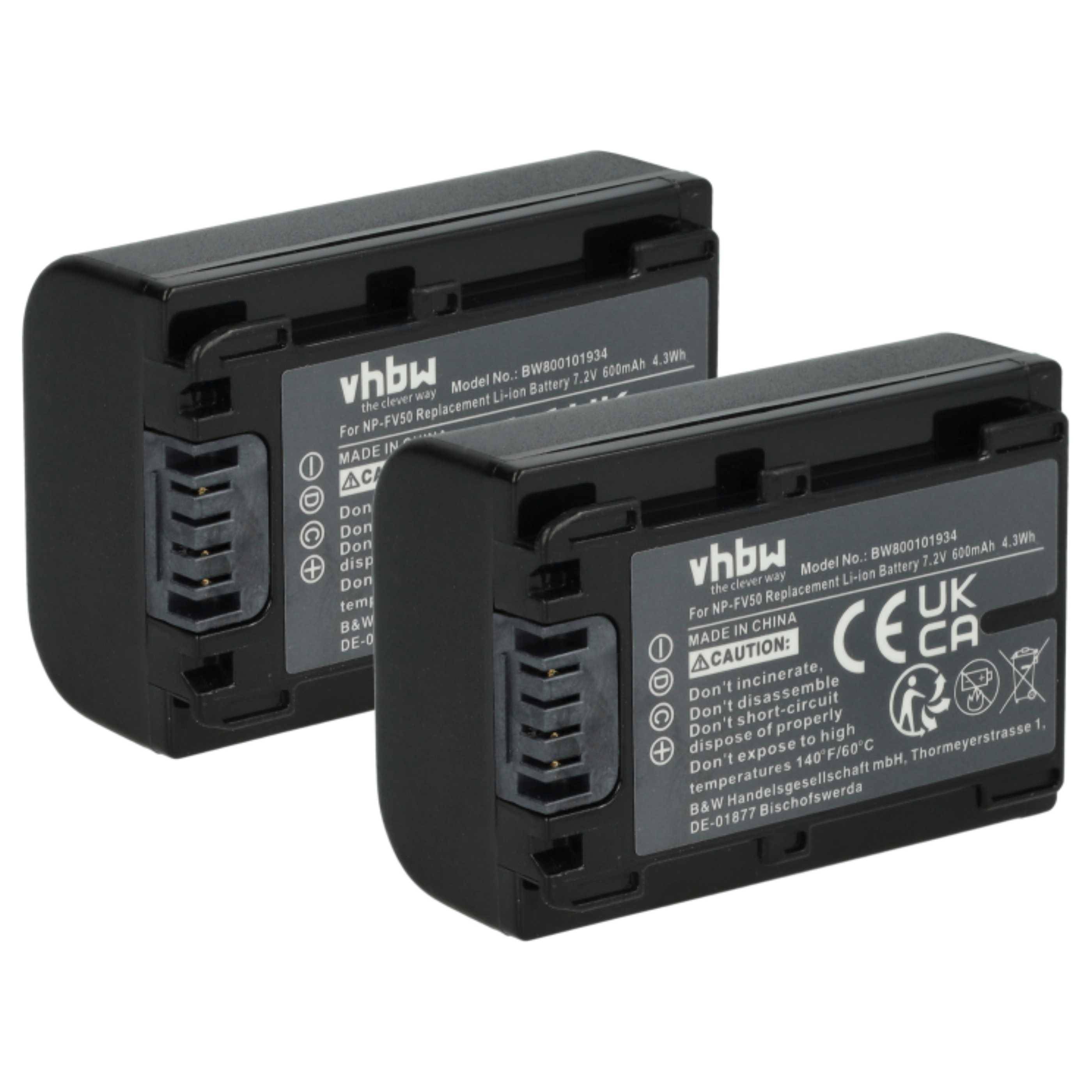 vhbw 2x Akku kompatibel mit Sony HDR-PJ260E, HDR-PJ30, HDR-PJ260VE Videokamera Camcorder (600 mAh, 7,2 V, Li-Ion) + Infochip