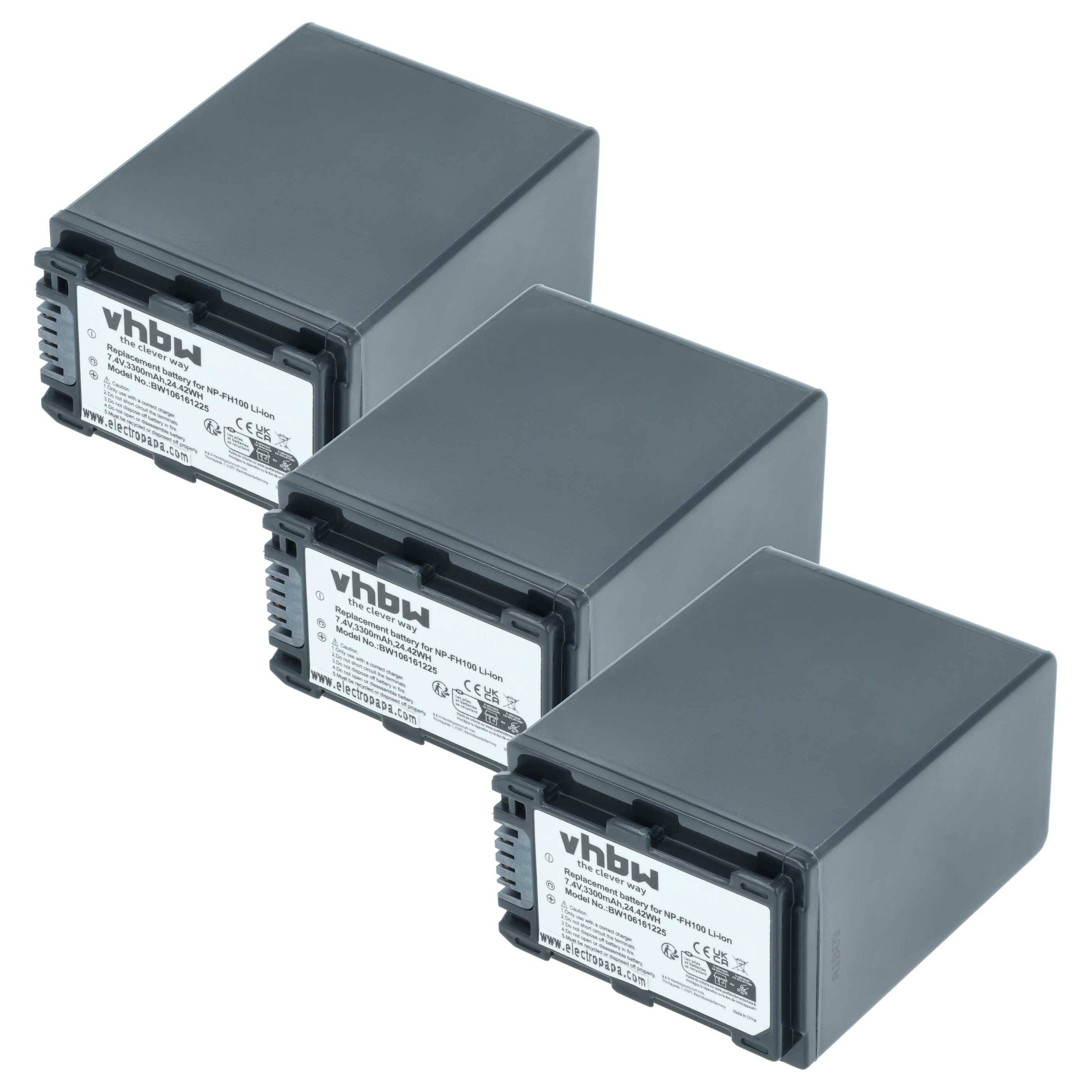 vhbw 3x Akku kompatibel mit Sony DCR-DVD115(E), DCR-DVD110(E), DCR-DVD150 Videokamera Camcorder (3300 mAh, 7,4 V, Li-Ion) + Infochip