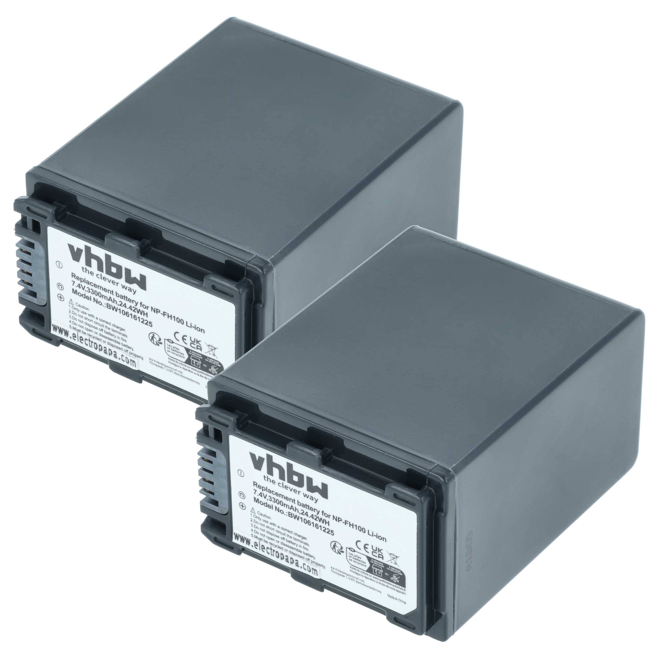 vhbw 2x Akku kompatibel mit Sony DCR-HC53(E), DCR-HC51(E), DCR-HC62(E) Videokamera Camcorder (3300 mAh, 7,4 V, Li-Ion) + Infochip