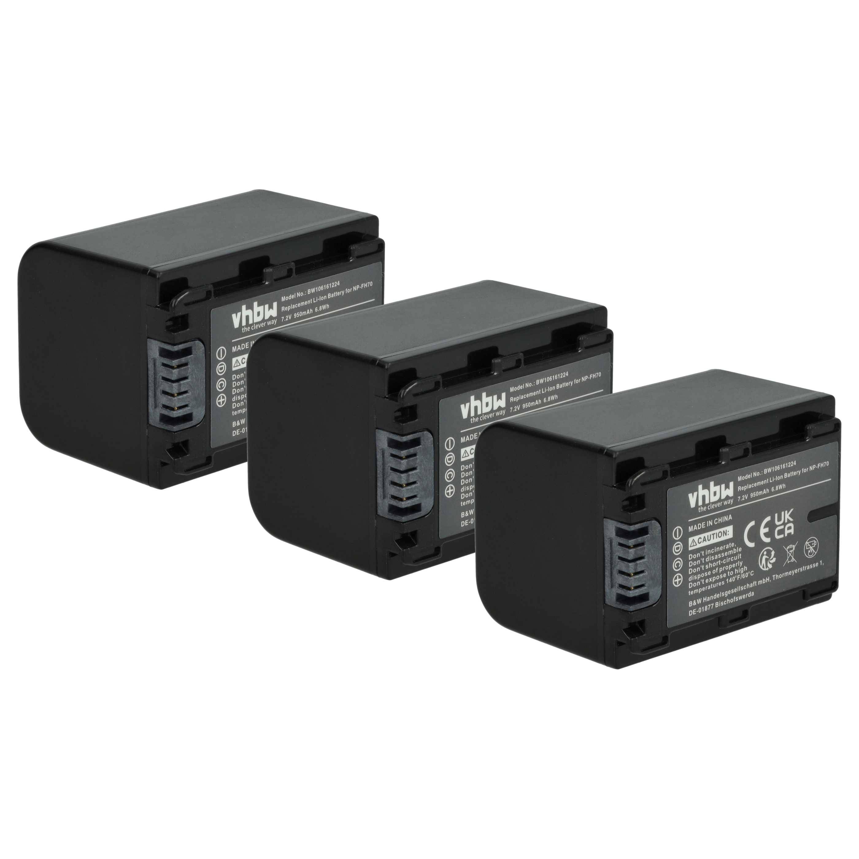 vhbw 3x Akku Ersatz für Sony NP-FH50, NP-FH100, NP-FH40 für Videokamera Camcorder (950 mAh, 7,2 V, Li-Ion) + Infochip