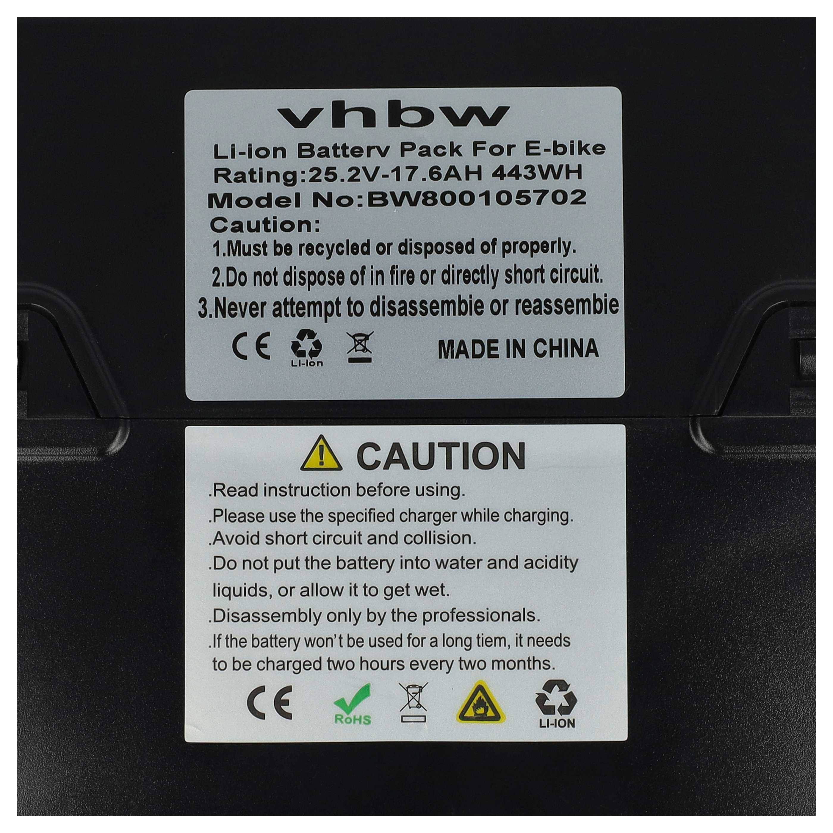 vhbw Akku kompatibel mit Kettler Layana Front NX8, Center LCD Plus NX8, Hybritec E-Bike (17,6 Ah, 25,2 V, Li-Ion) - Schwarz