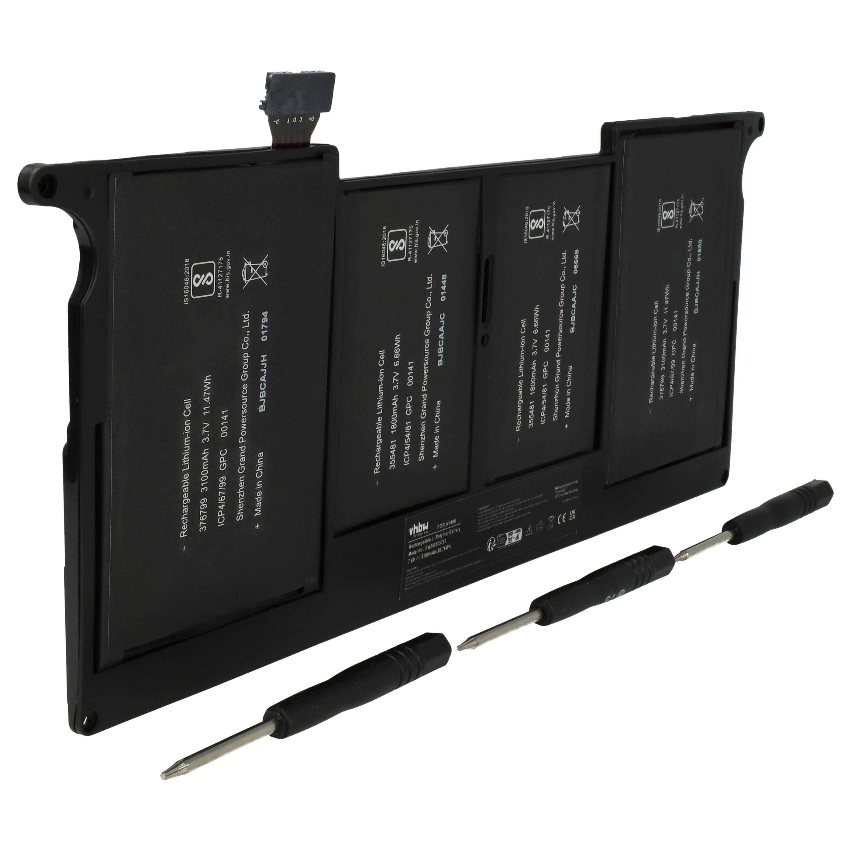 vhbw Akku Ersatz für Apple A1495, 020-8084-A für Notebook (5100 mAh, 7,6 V, Li-Polymer)