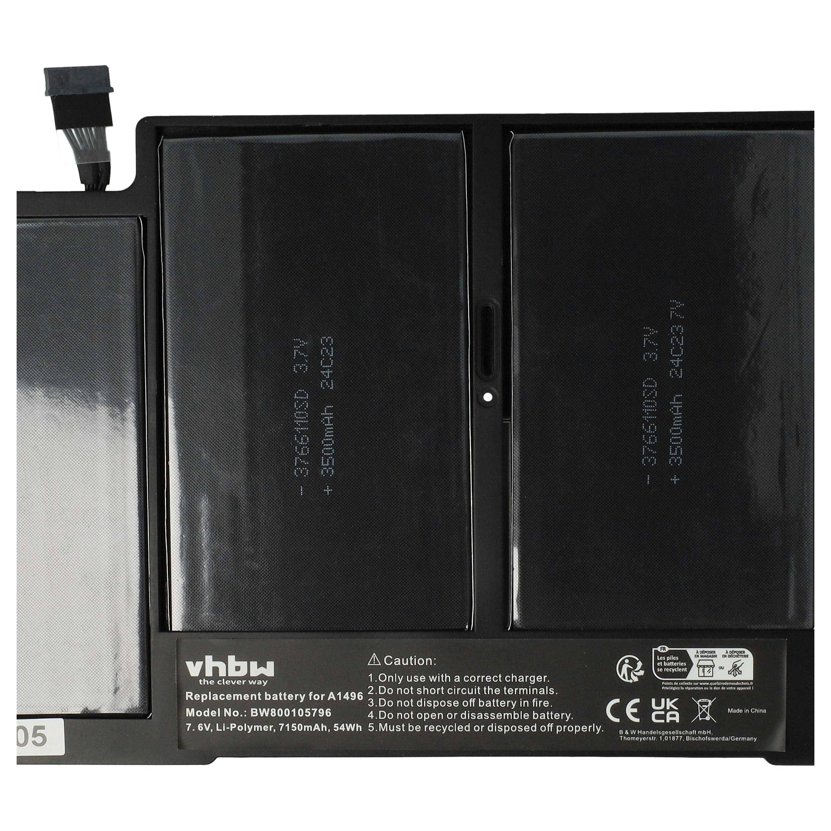 vhbw Akku Ersatz für Apple A1466(EMC 2632), A1466(EMC 2925), A1496 für Notebook (7150 mAh, 7,6 V, Li-Polymer)