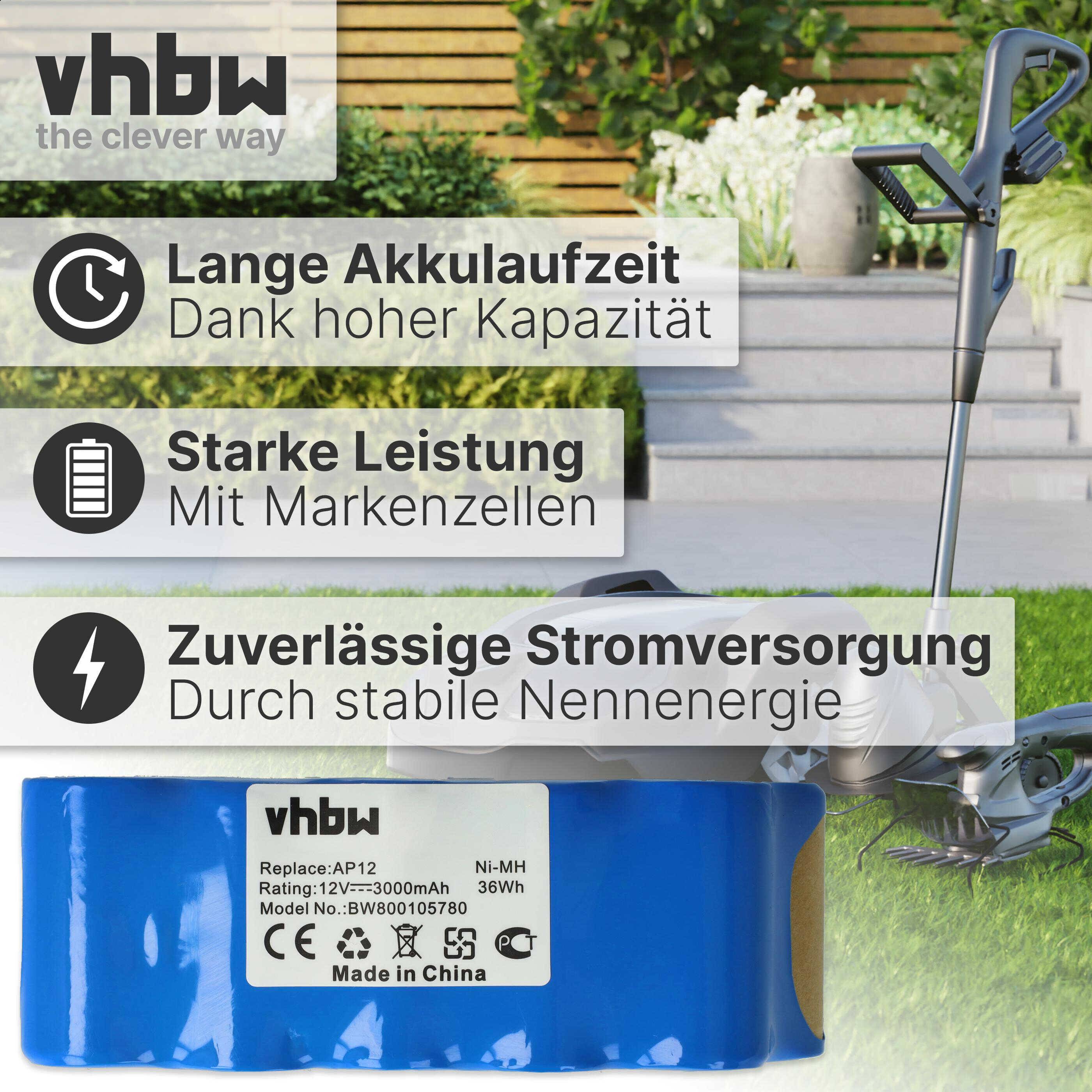 vhbw Akku kompatibel mit Gardena 2252, 2225, 2220, 2263, 2262, 2255, 2253, 2264, 7/25 Grasschere, Strauchschere (3000mAh, 12V, NiMH)