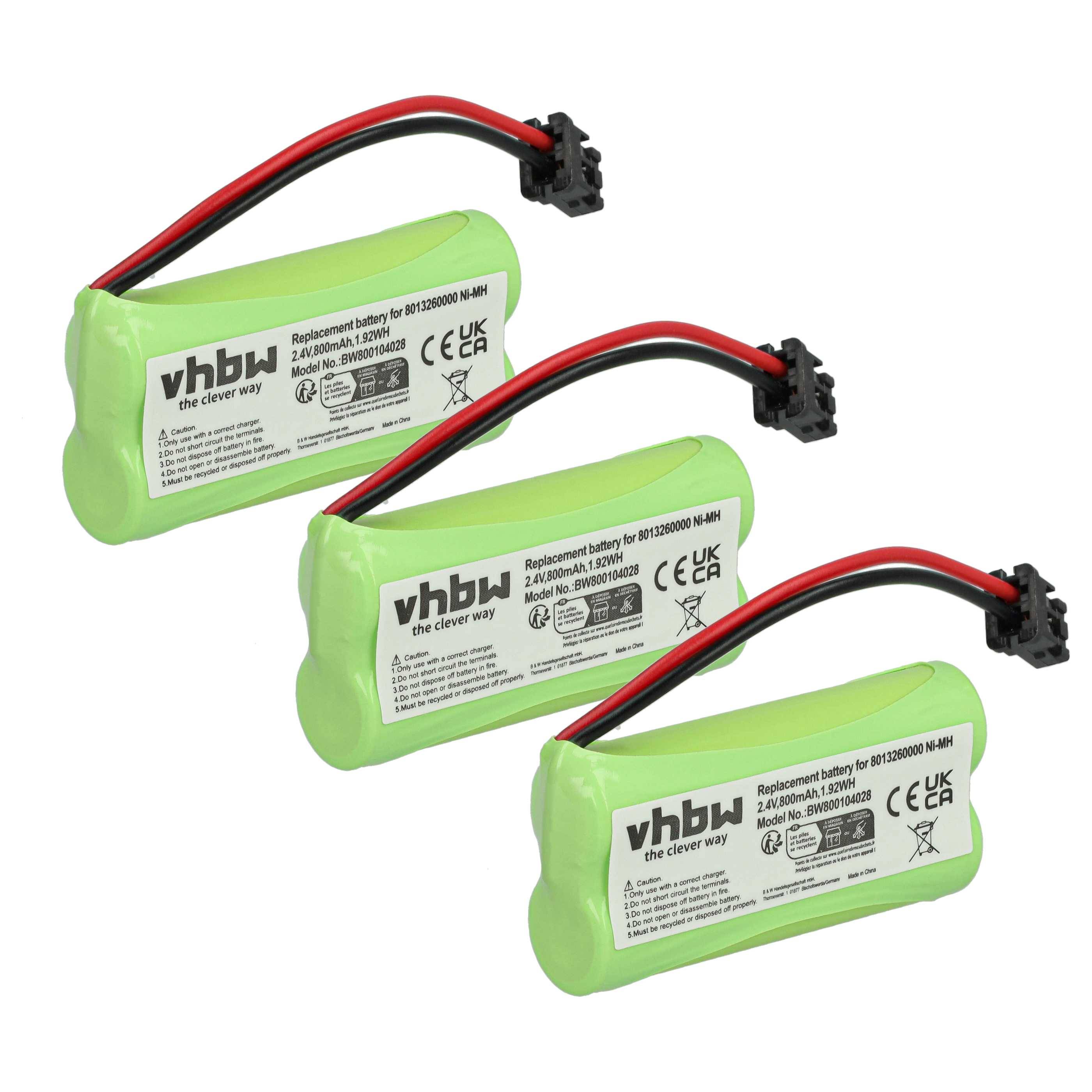 vhbw 3x Akku kompatibel mit VTech DS6111-4, DS61212, DS6115-2, DS61114, DS6121, DS61152 schnurlos Festnetz Telefon (800 mAh, 2,4 V, NiMH)