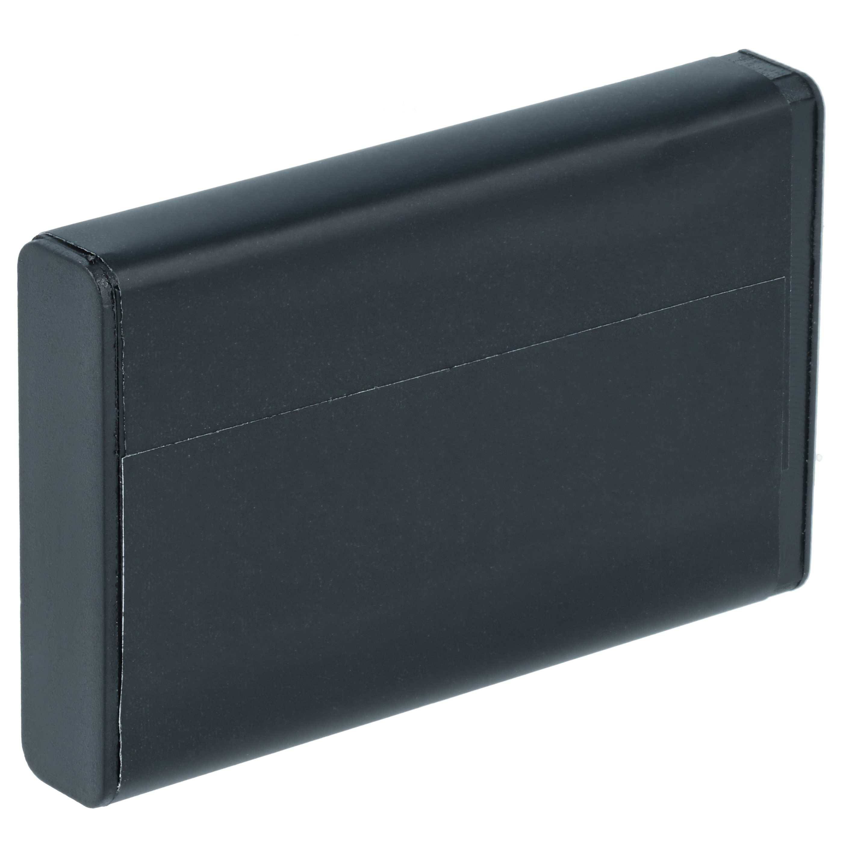 Ein schwarzes, rechteckiges, kompaktes Akkupack mit abgerundeten Kanten. Geeignet für tragbare elektronische Geräte.