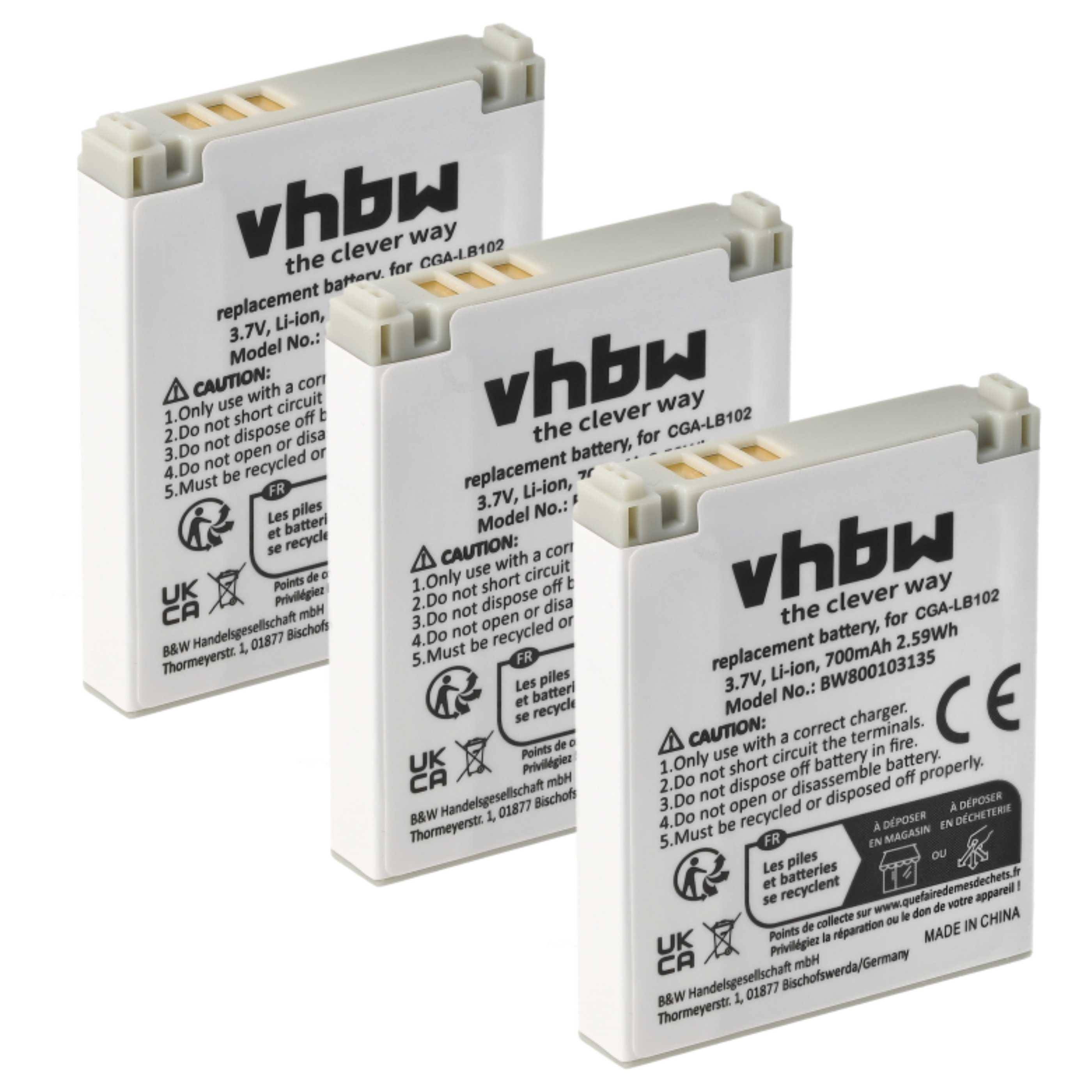 vhbw 3x Akku kompatibel mit Panasonic KX-TU301, KX-TU301 GME, KX-TU311, KX-TU320 schnurlos Festnetz Telefon (700mAh, 3,7V, Li-Ion)