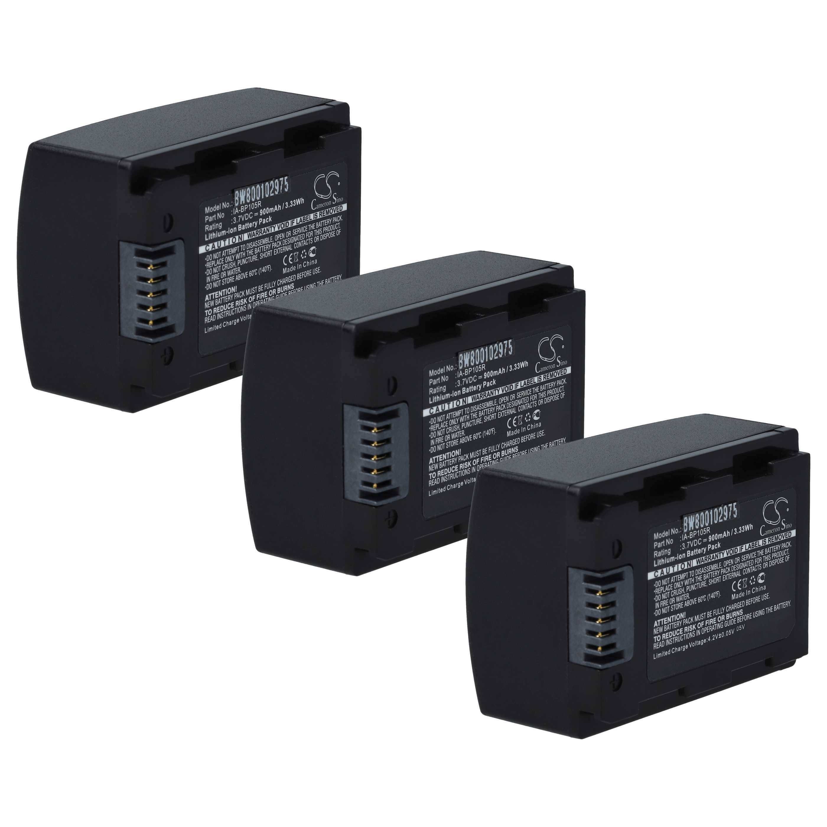 vhbw 3x Akku kompatibel mit Samsung HMX-H300BP, HMX-H300BN, HMX-F50BN, HMX-F90, HMX-F80, HMX-H300 Videokamera Camcorder (1100 mAh, 3,7 V, Li-Ion)