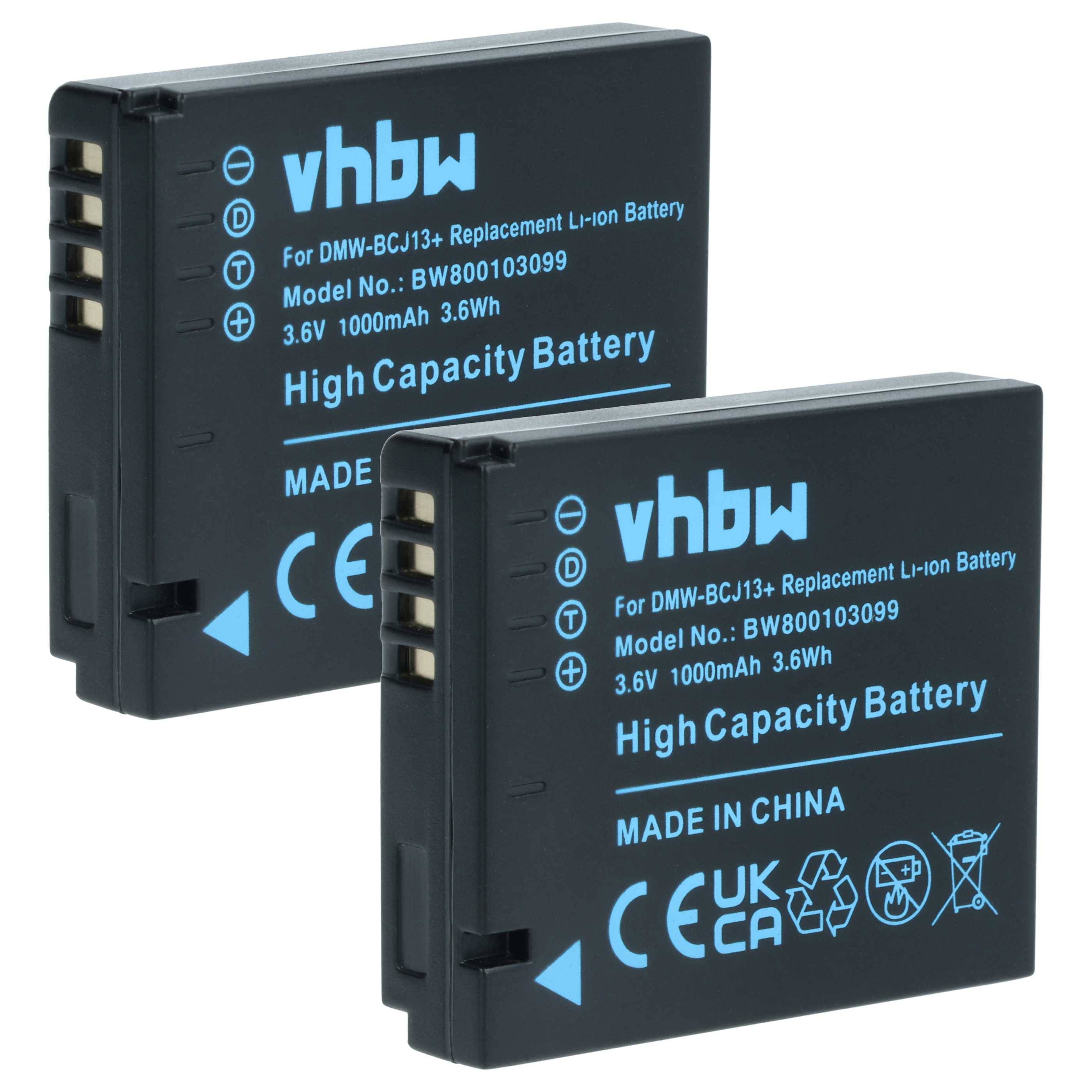 vhbw 2x Akku kompatibel mit Panasonic Lumix DMC-LX7, DMC-LX5, DMW-BCM13 Kamera (1000 mAh, 3,6 V, Li-Ion), Infochip