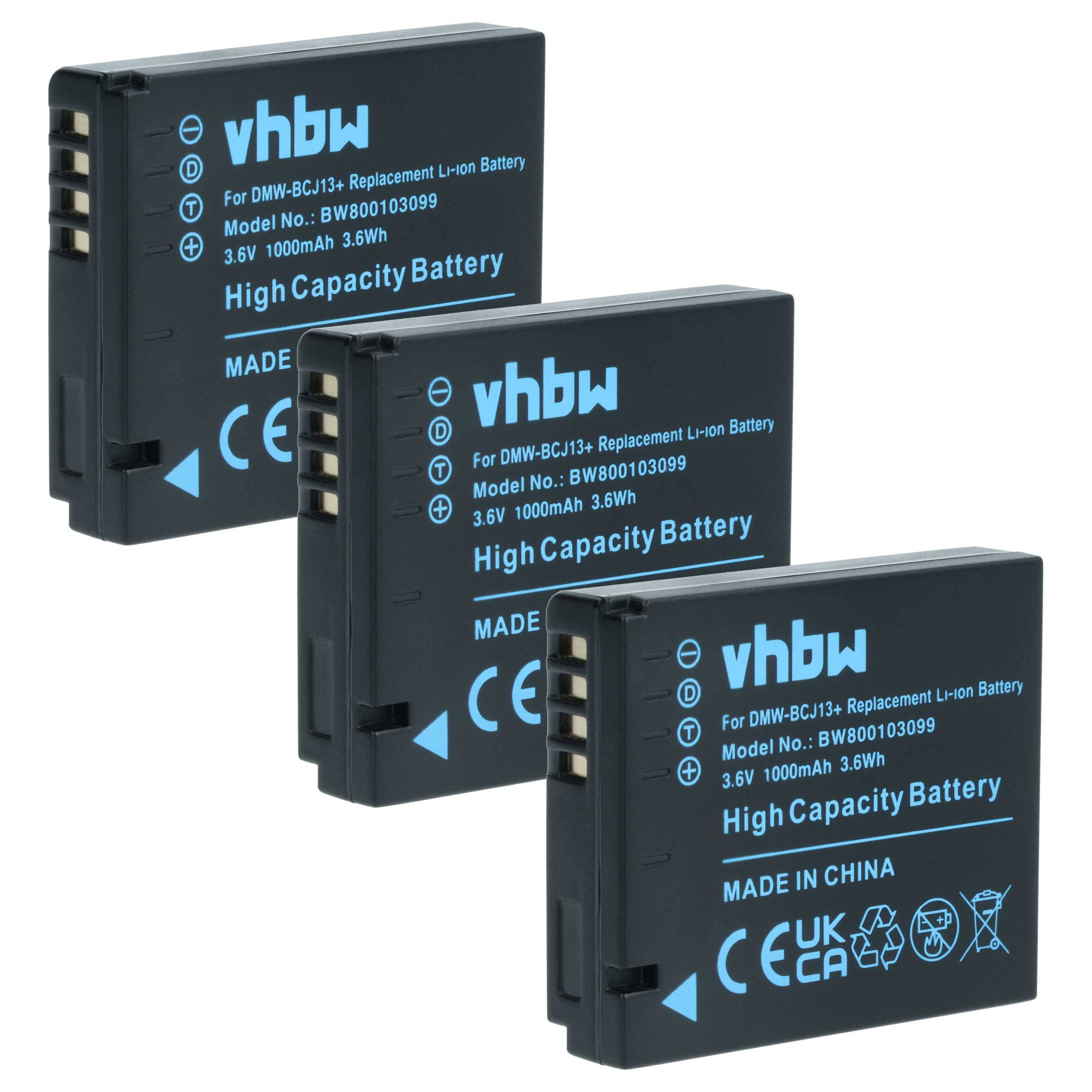 vhbw 3x Akku kompatibel mit Leica D-Lux 5, 6 Kamera (1000 mAh, 3,6 V, Li-Ion), Infochip