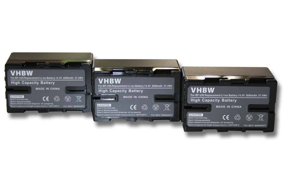 vhbw 3x Akku kompatibel mit Sony PMW-EX3, PMW-F3, PMW-EX1, PMW-EX1r Videokamera Camcorder (2600 mAh, 14,4 V, Li-Ion) + Infochip