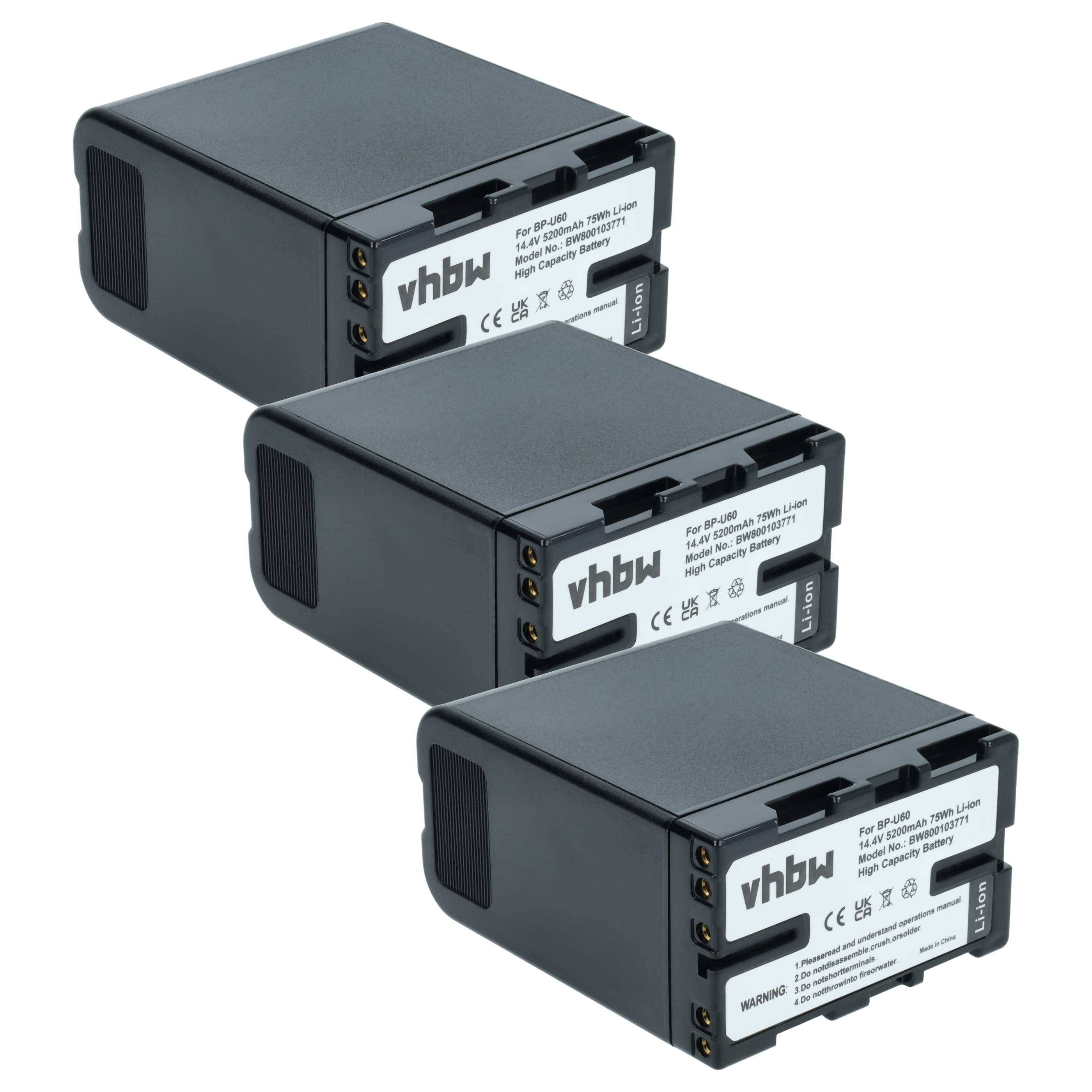 vhbw 3x Akku Ersatz für Sony BP-U60, BP-U95, BP-U30, BP-U90 für Videokamera Camcorder (5200 mAh, 14,8 V, Li-Ion) + Infochip