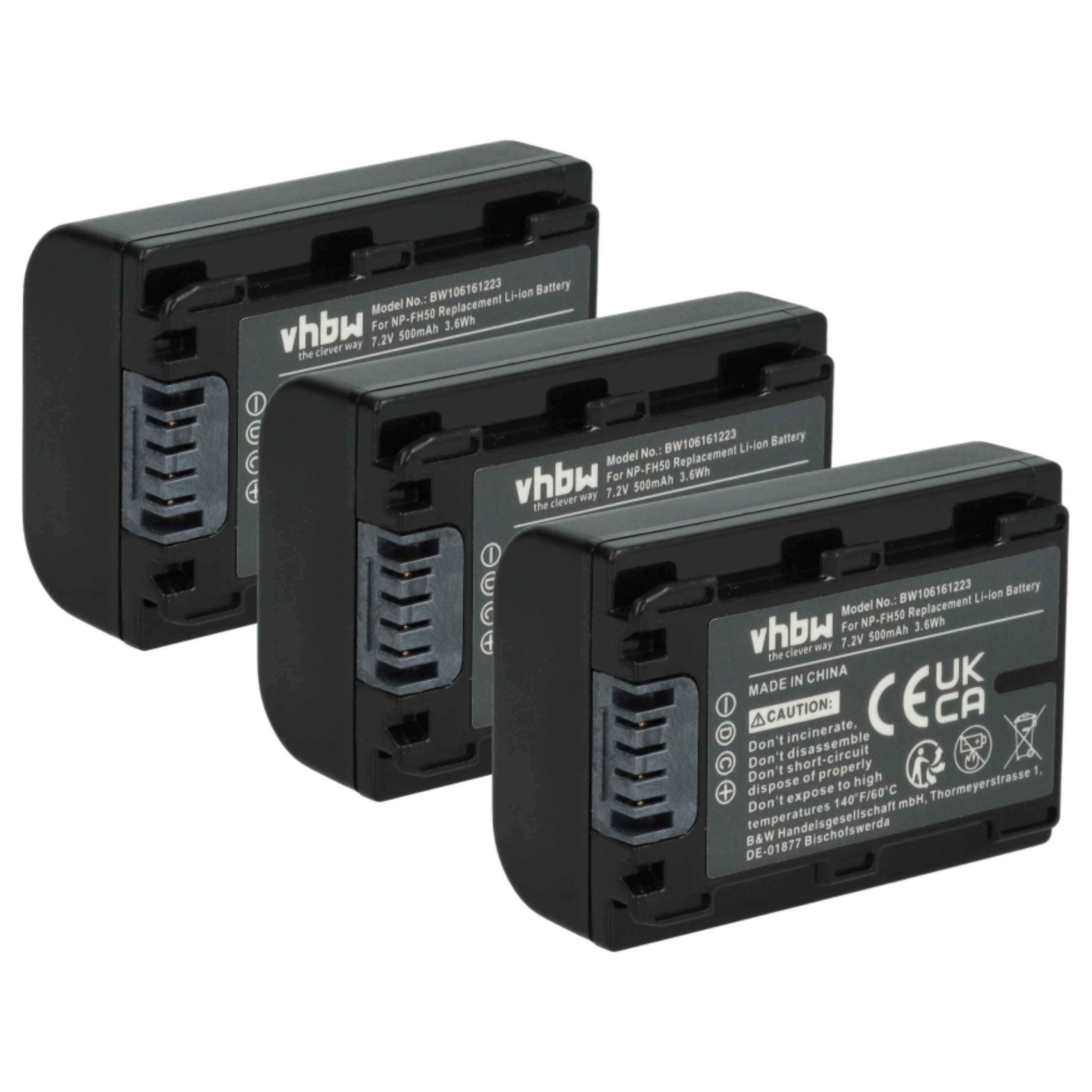 vhbw 3x Akku kompatibel mit Sony DCR-SR190(E), DCR-HC53(E), DCR-HC96(E), DCR-HC62(E) Kamera (500 mAh, 7,2 V, Li-Ion), Infochip