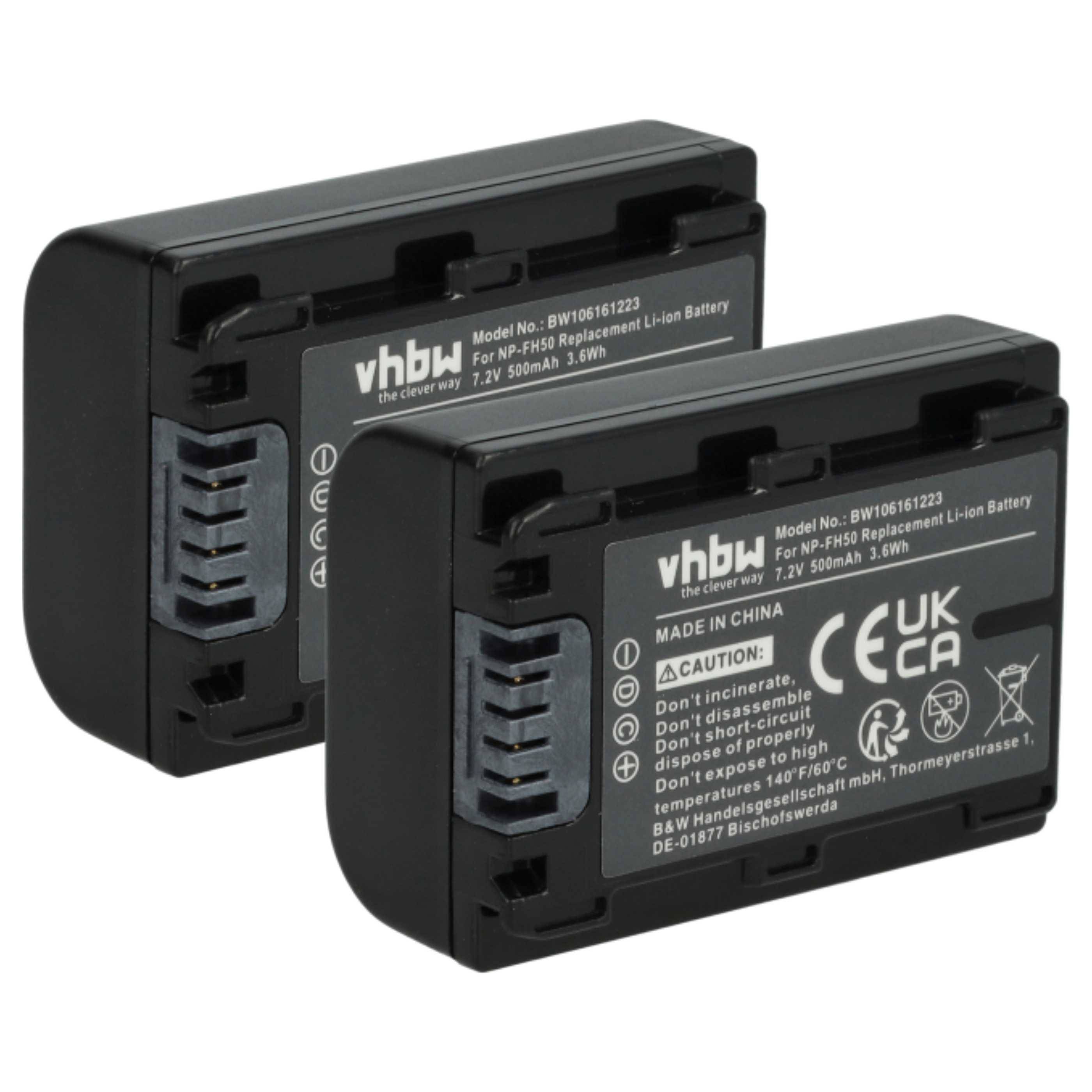 vhbw 2x Akku kompatibel mit Sony Alpha A290L, A290Y, a290, A230, A230L, A330, A230Y Kamera (500 mAh, 7,2 V, Li-Ion), Infochip