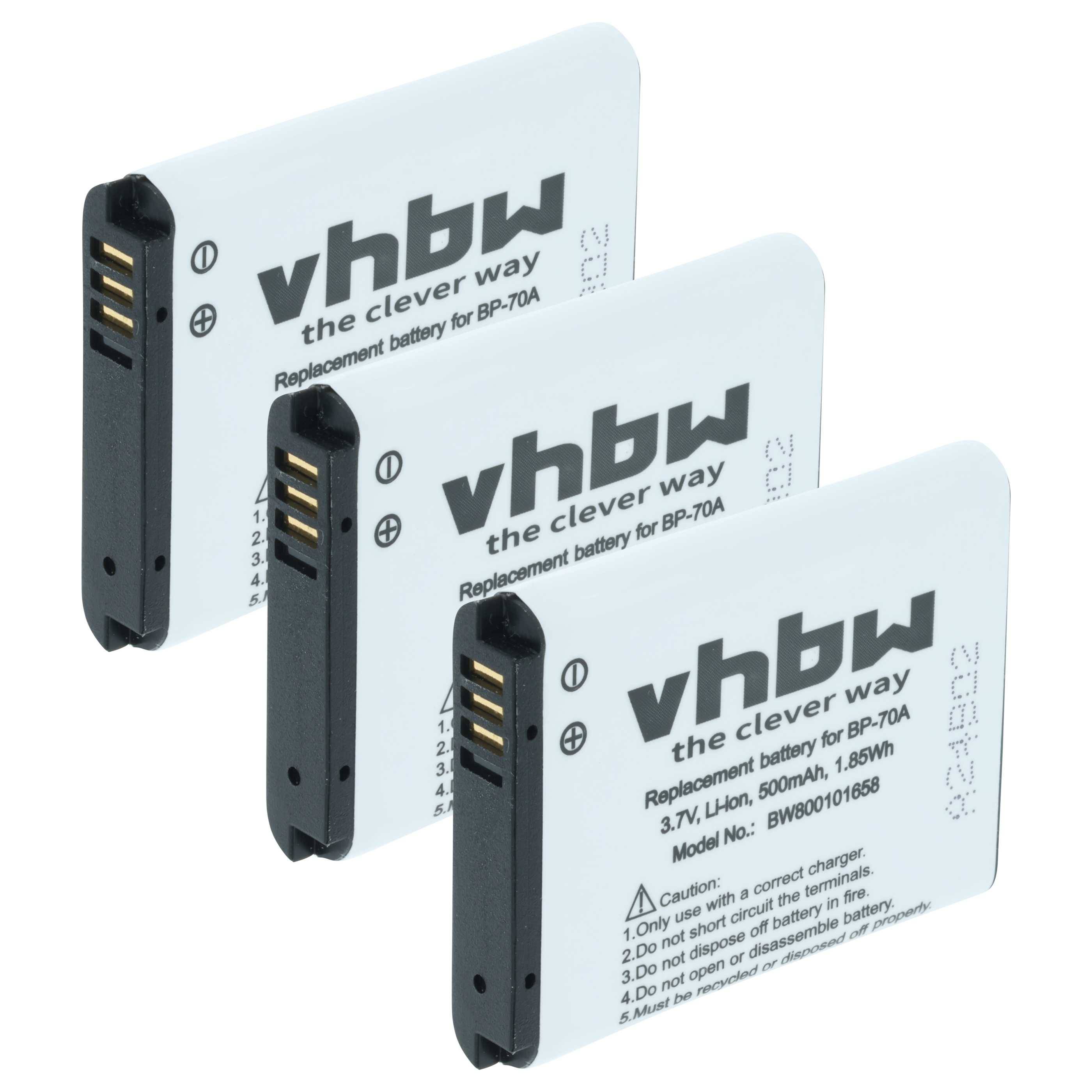 Drei wiederaufladbare Lithium-Ionen-Akkupacks mit der Beschriftung „vhbw the clever way