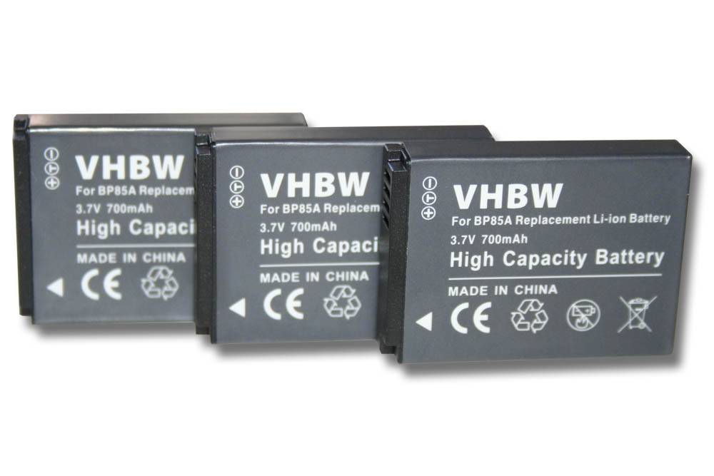 Drei hochleistungs-Ersatzbatterien von VHbw für BP85A, 3,7V 700mAh, mit der Aufschrift „Made in China