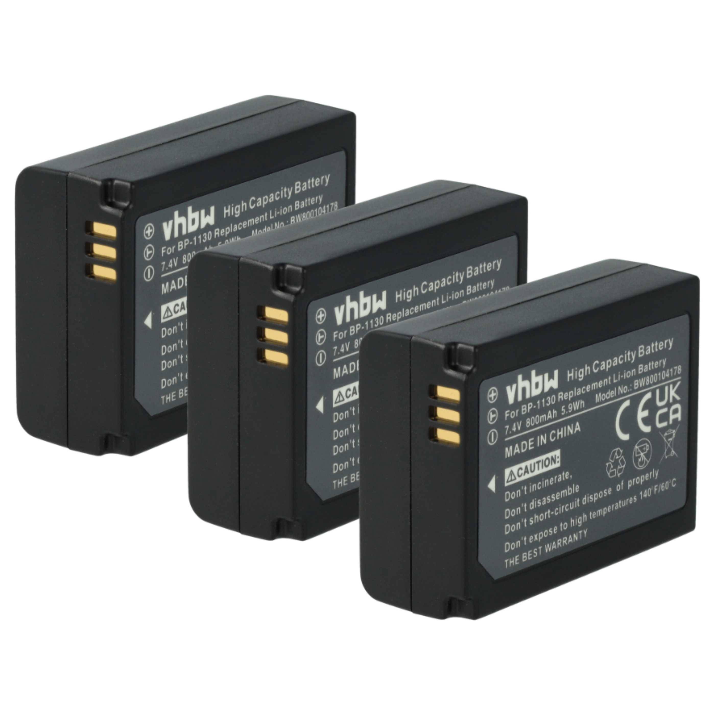 vhbw 3x Akku kompatibel mit Samsung NX1010, NX2020, NX200, NX2030, NX300, NX2000, NX300M, NX1000, NX210 Kamera (800 mAh, 7,4 V, Li-Ion)
