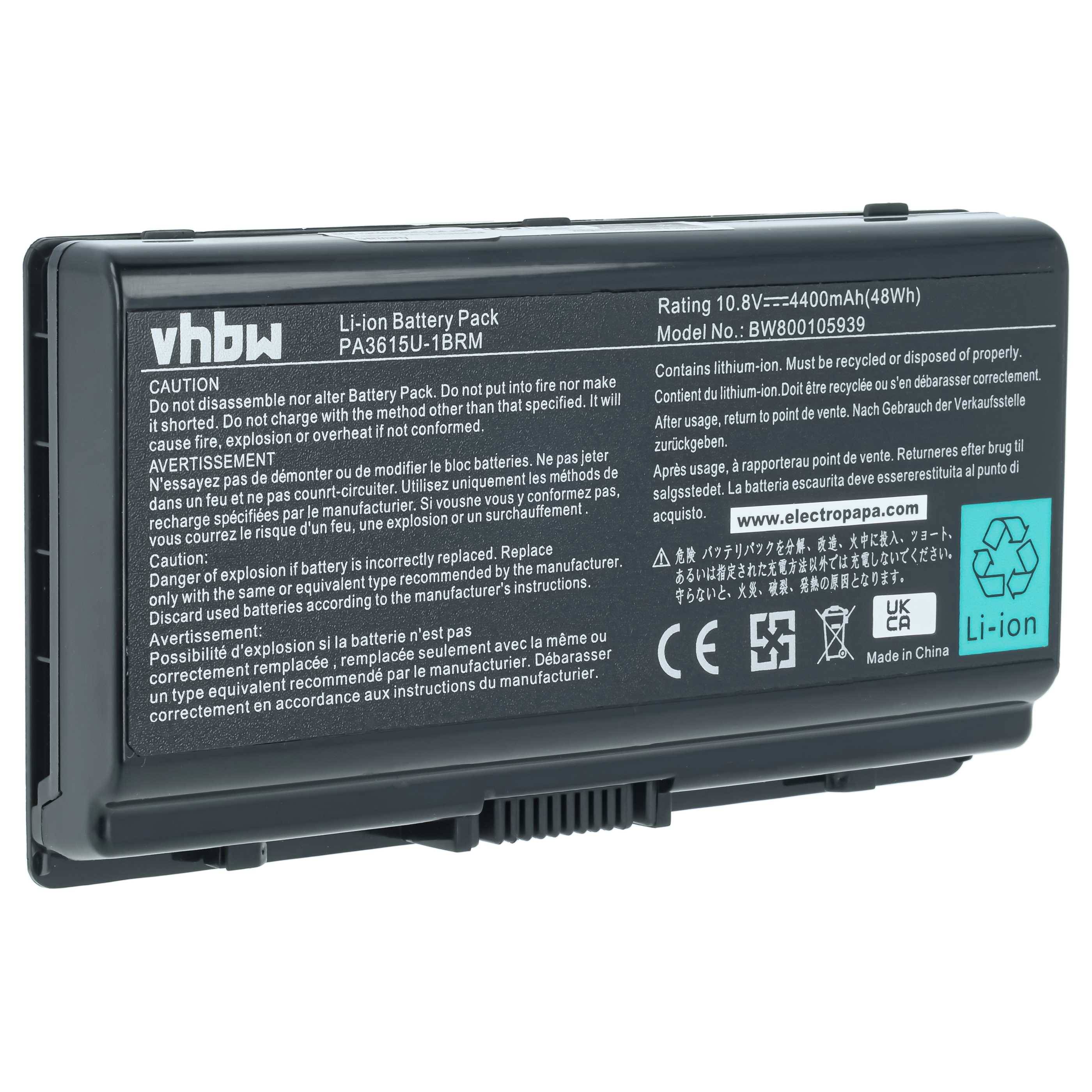 vhbw Akku kompatibel mit Toshiba Satellite Pro L40-159, L40-15A, L40-15C, L40-15D, L40-15E, L40 Notebook (4400 mAh, 10,8 V, Li-Ion)