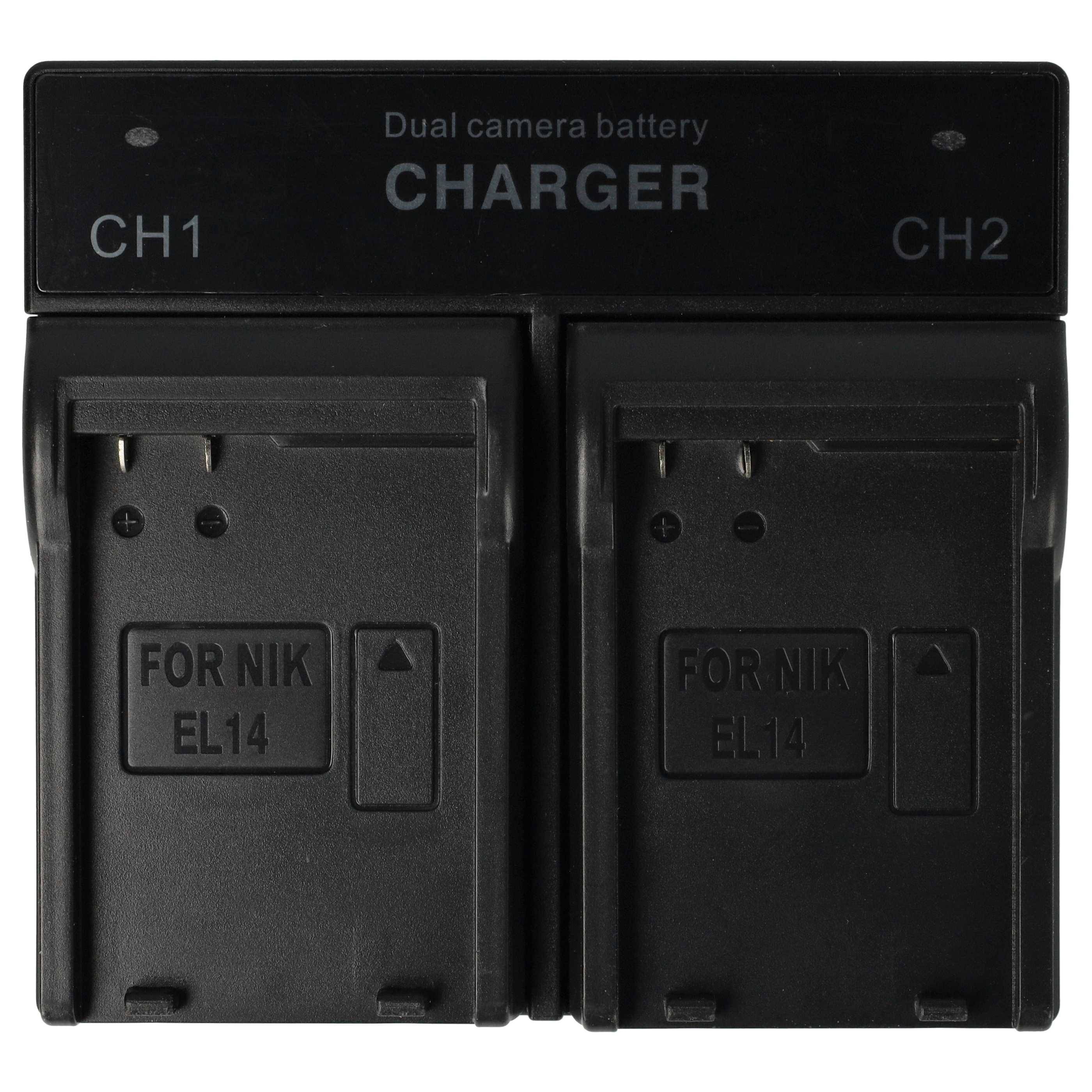 vhbw Dual Ladegerät kompatibel mit Nikon EN-EL14, EN-EL14a Kamera Camcorder/Akku - Ladeschale, Ladestandsanzeige