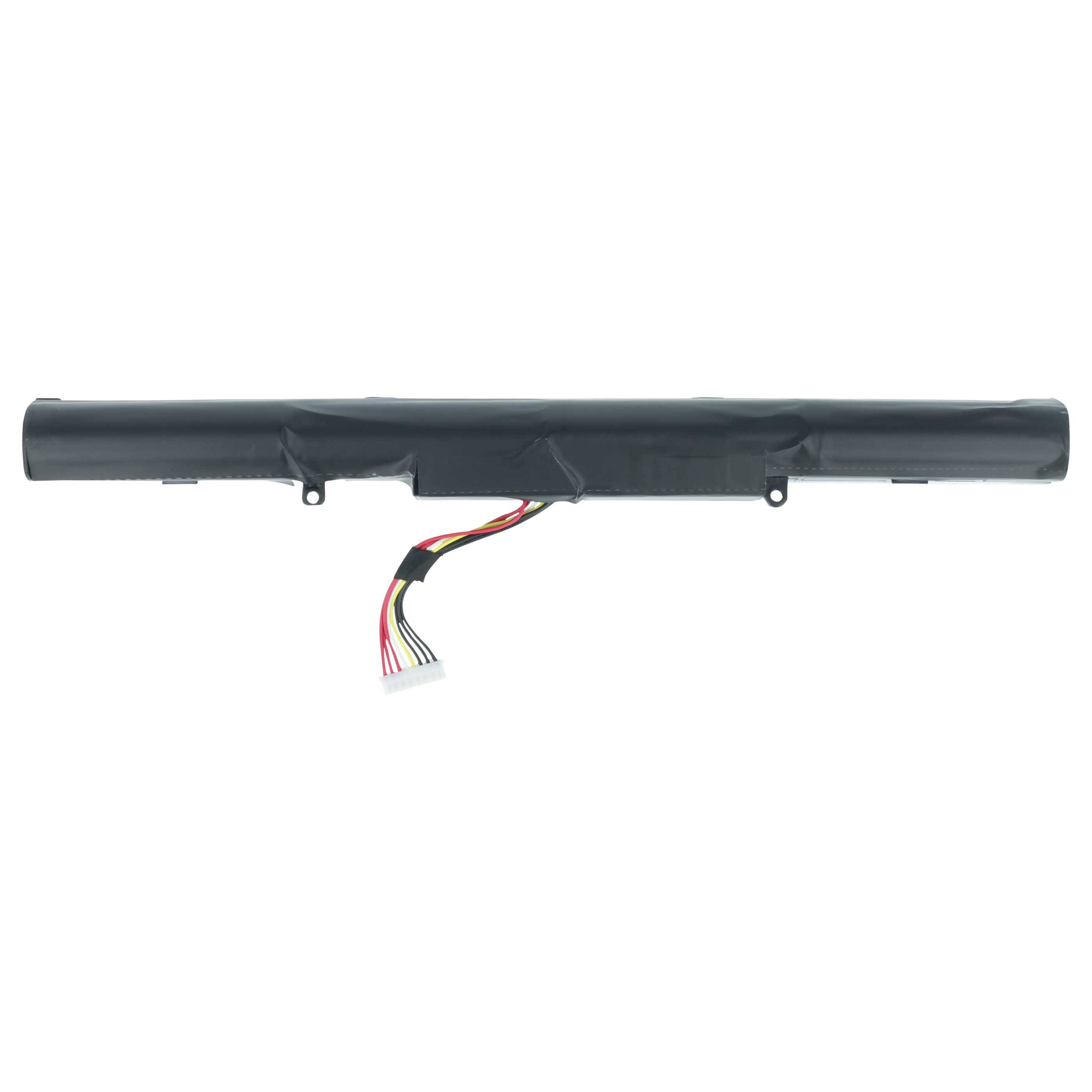 Eine Laptopbatterie mit zylindrischer Form und einem Satz farbiger Kabel, wahrscheinlich für die Stromversorgung in elektronischen Geräten verwendet.